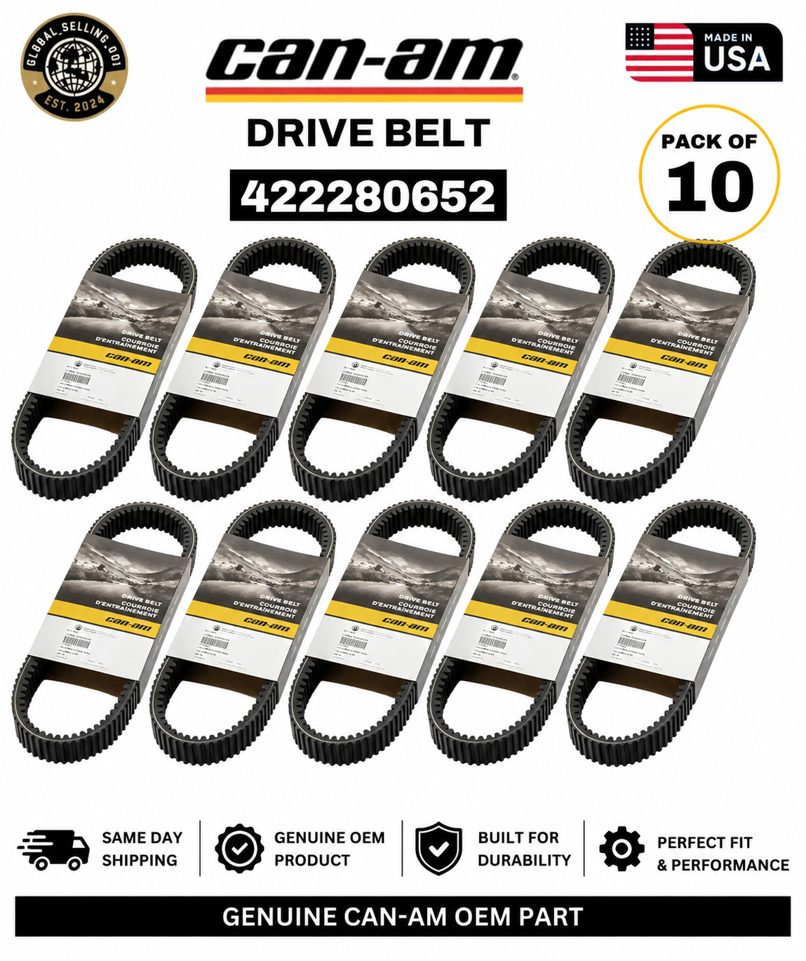 10 Pack Can-Am OEM 422280652 Drive Belt Genuine BRP Maverick Defender OEM 10 Pack Can-Am OEM 422280652 Drive Belt Genuine BRP Maverick Defender OEM