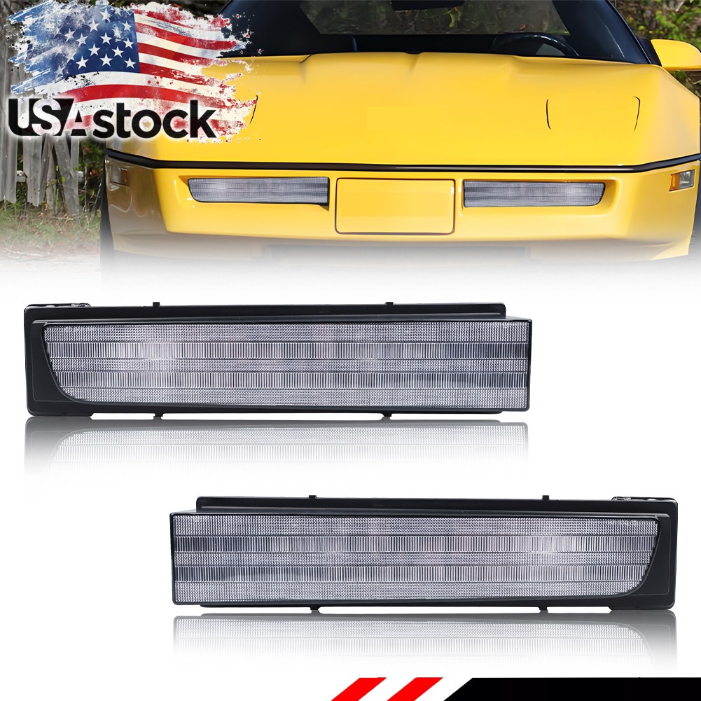 2X Clear Lens Front Bumper Fog Parking Signal Lights For 1984-1990 Corvette C4