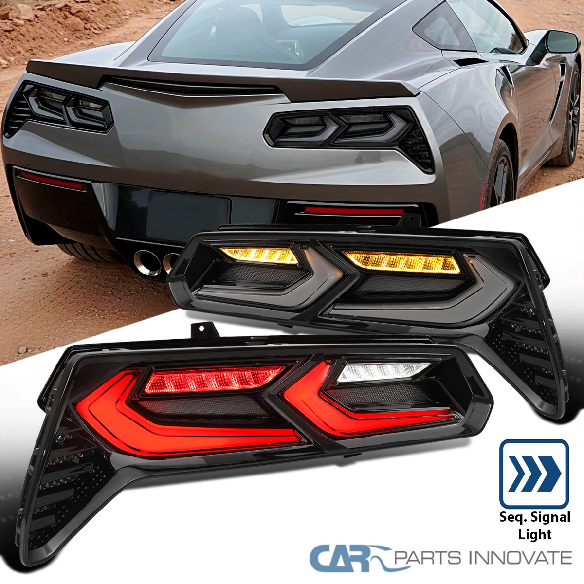 Smoke Tail Lights Fits 2014-2019 Chevy Corvette C7 Sequential LED Turn Signal