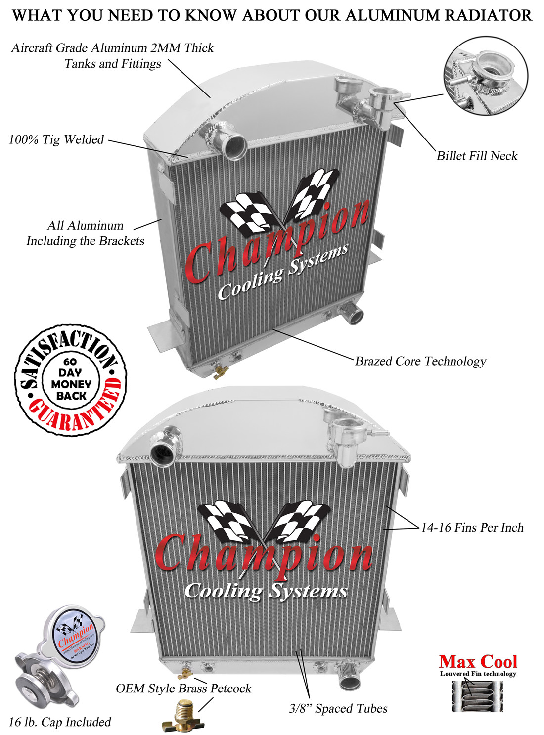 1922 1923 1924 1925 1926 1927 T-BUCKET W/ CHEVY CONFIGURATION 2 Row AR Radiator