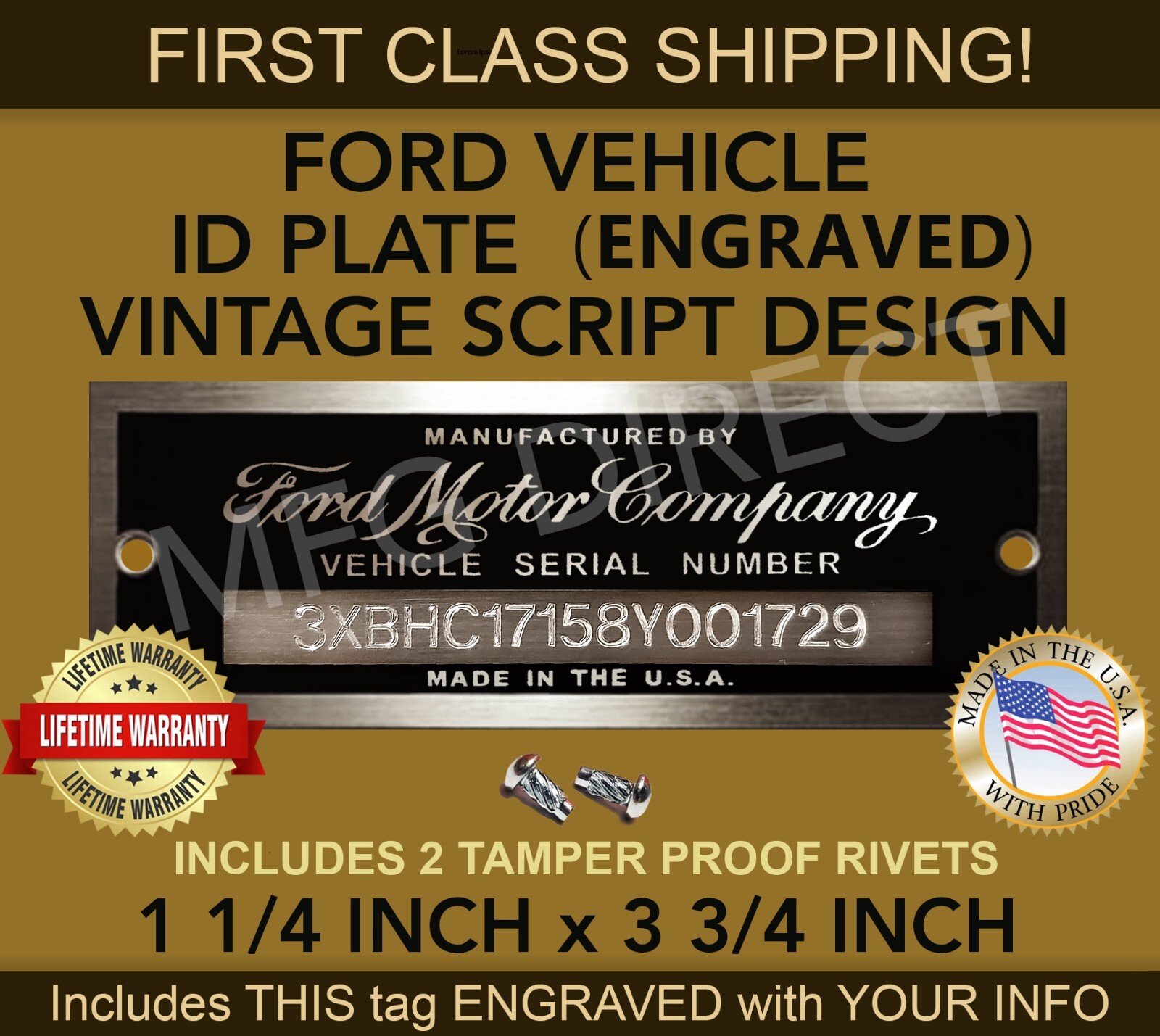 SERIAL NUMBER DATA PLATE MODEL TAG FORD CAR TRUCK ENGRAVED WITH YOUR INFORMATION SERIAL NUMBER DATA PLATE MODEL TAG FORD CAR TRUCK ENGRAVED WITH YOUR INFORMATION
