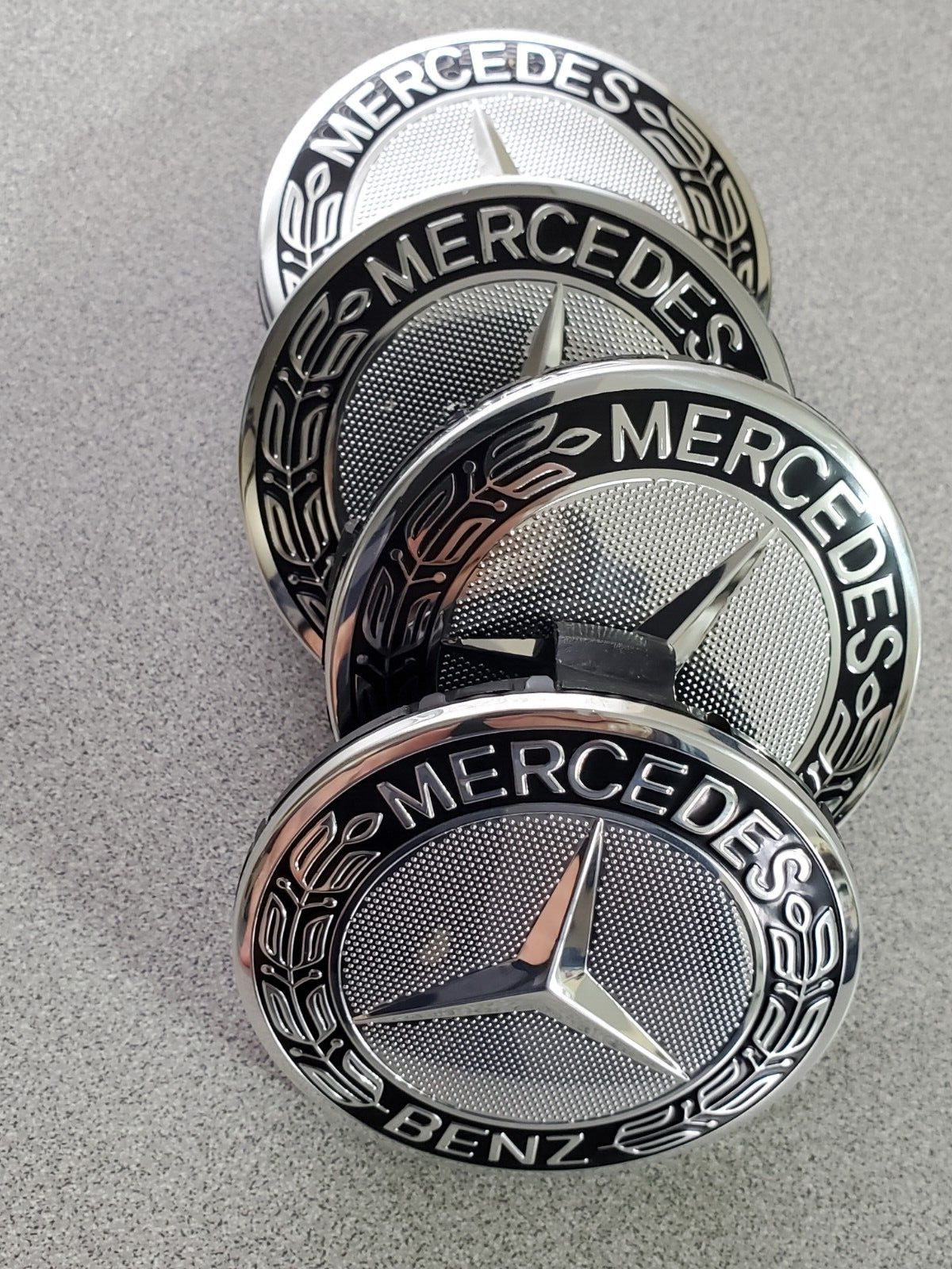 Set of 4 75MM Wheel Center Rim Caps Hubcaps for Mercedes-Benz AMG Black Wreath