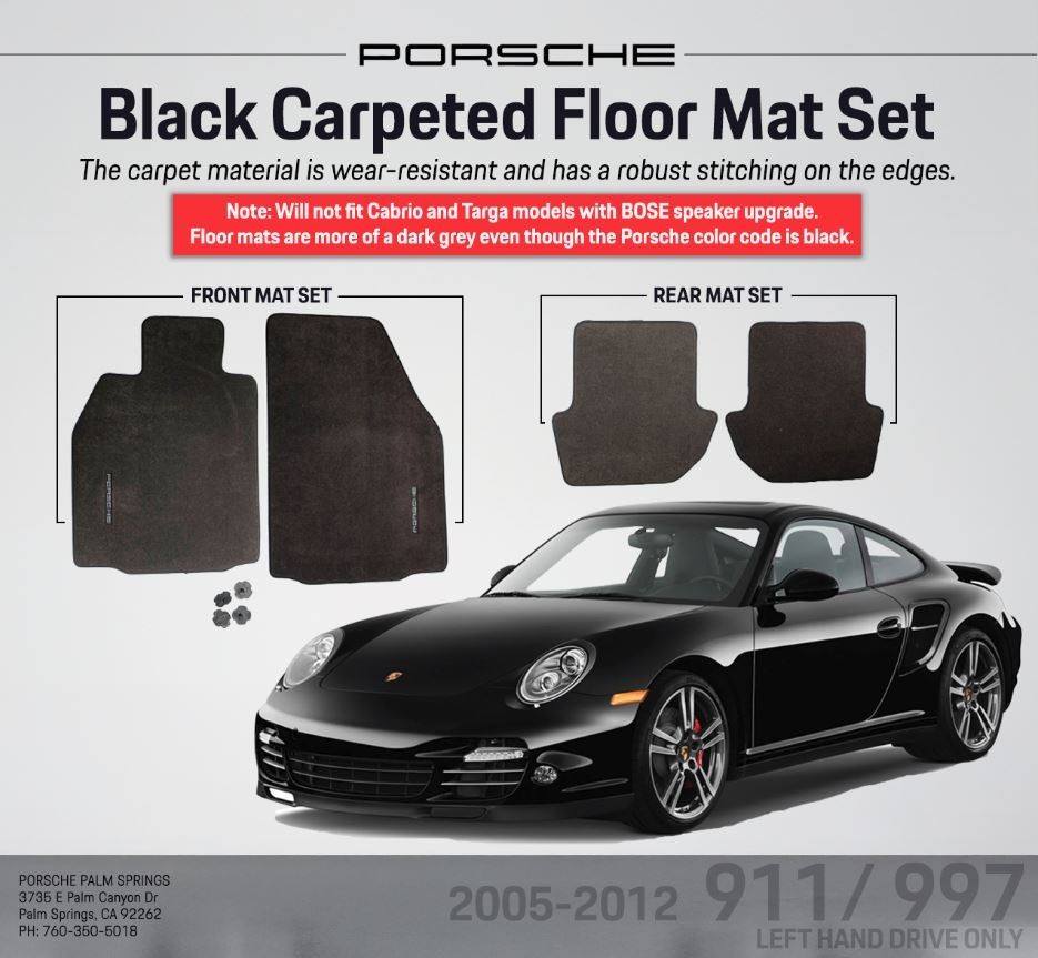 Porsche 911 997 (2005-2012) Black Floor Mats (LHD) GENUINE OEM 99704480118A43