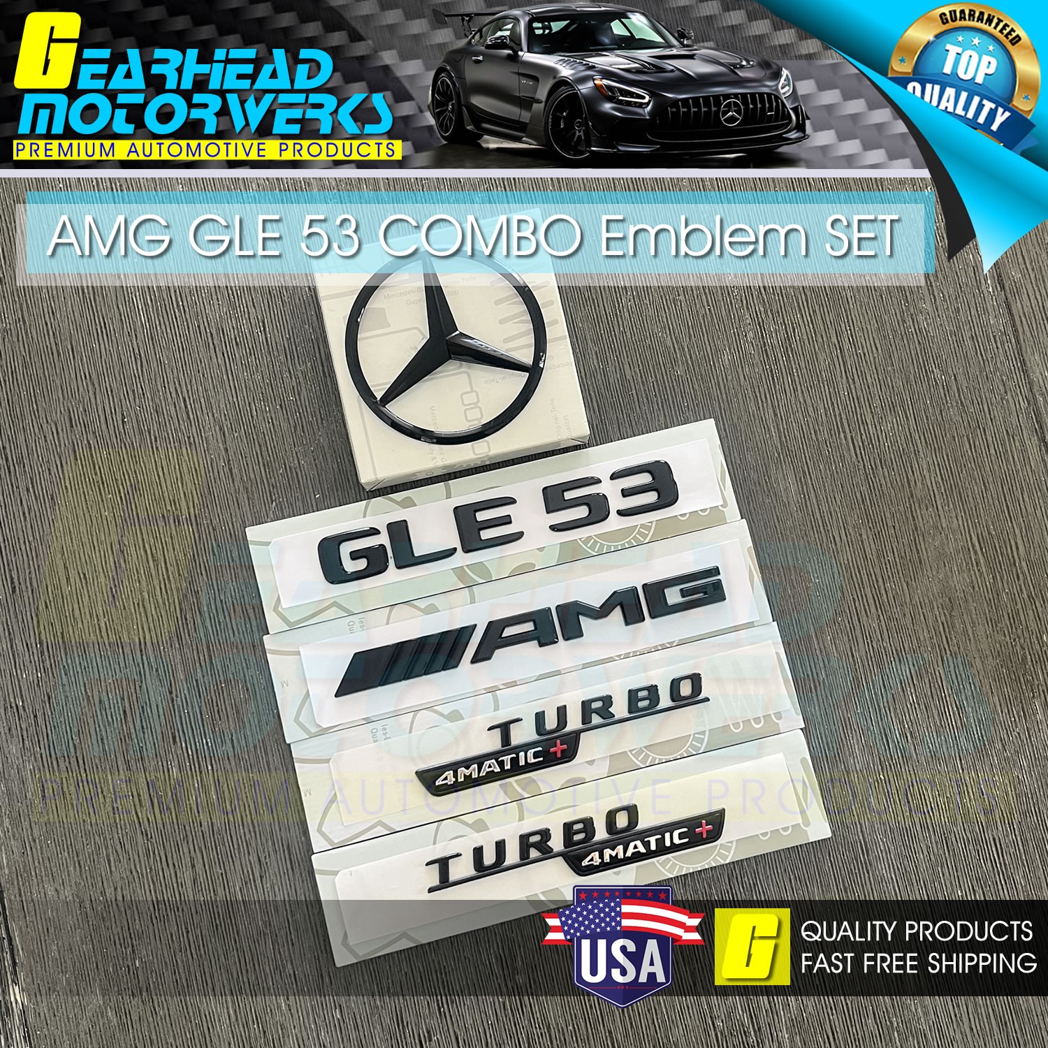 AMG GLE53 SUV TURBO 4MATIC+ Star Trunk Emblem Black Combo Set For Mercedes V167