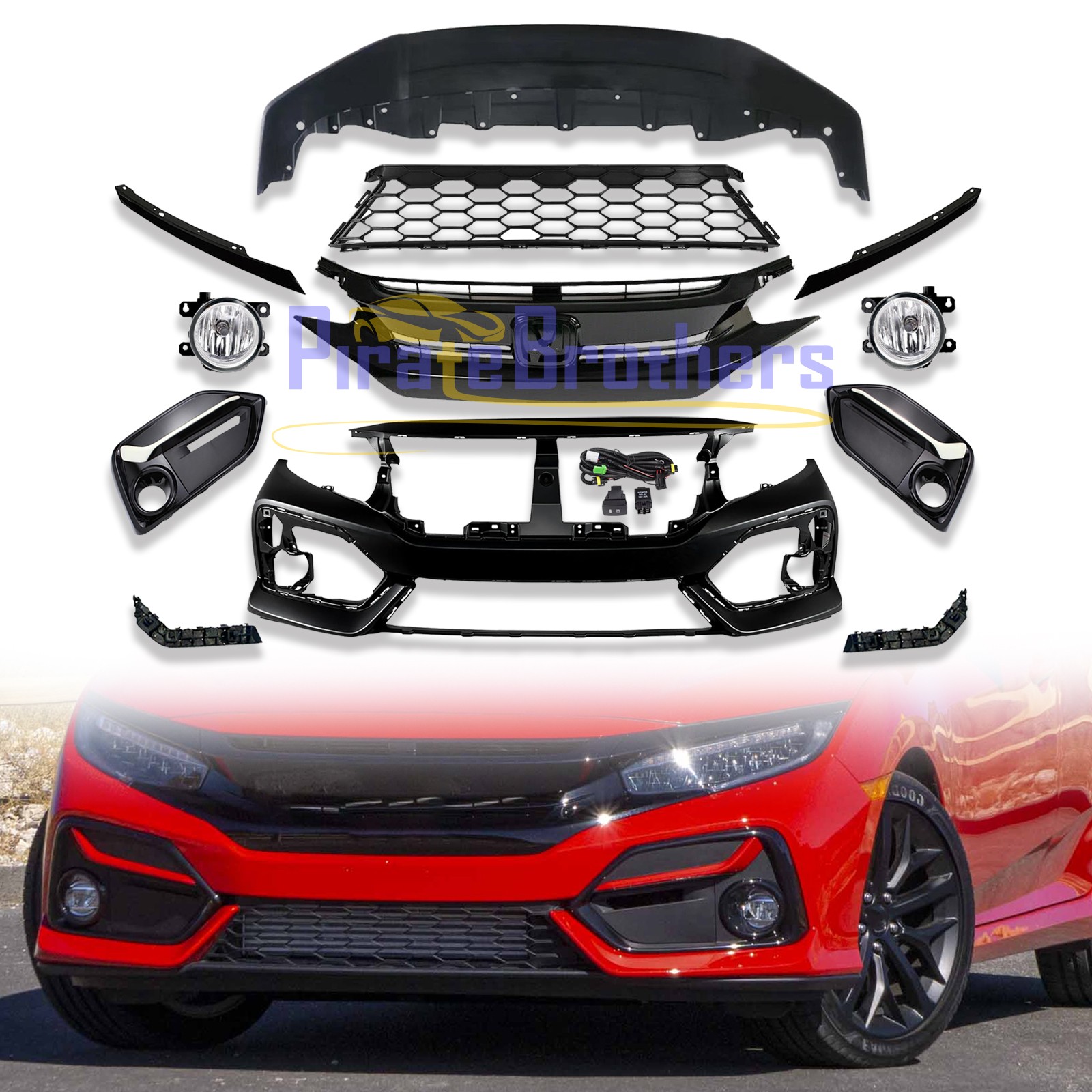12x Front Bumper Kits w/ Grille & Fog Light For 2020-2021 Honda Civic Hatchback