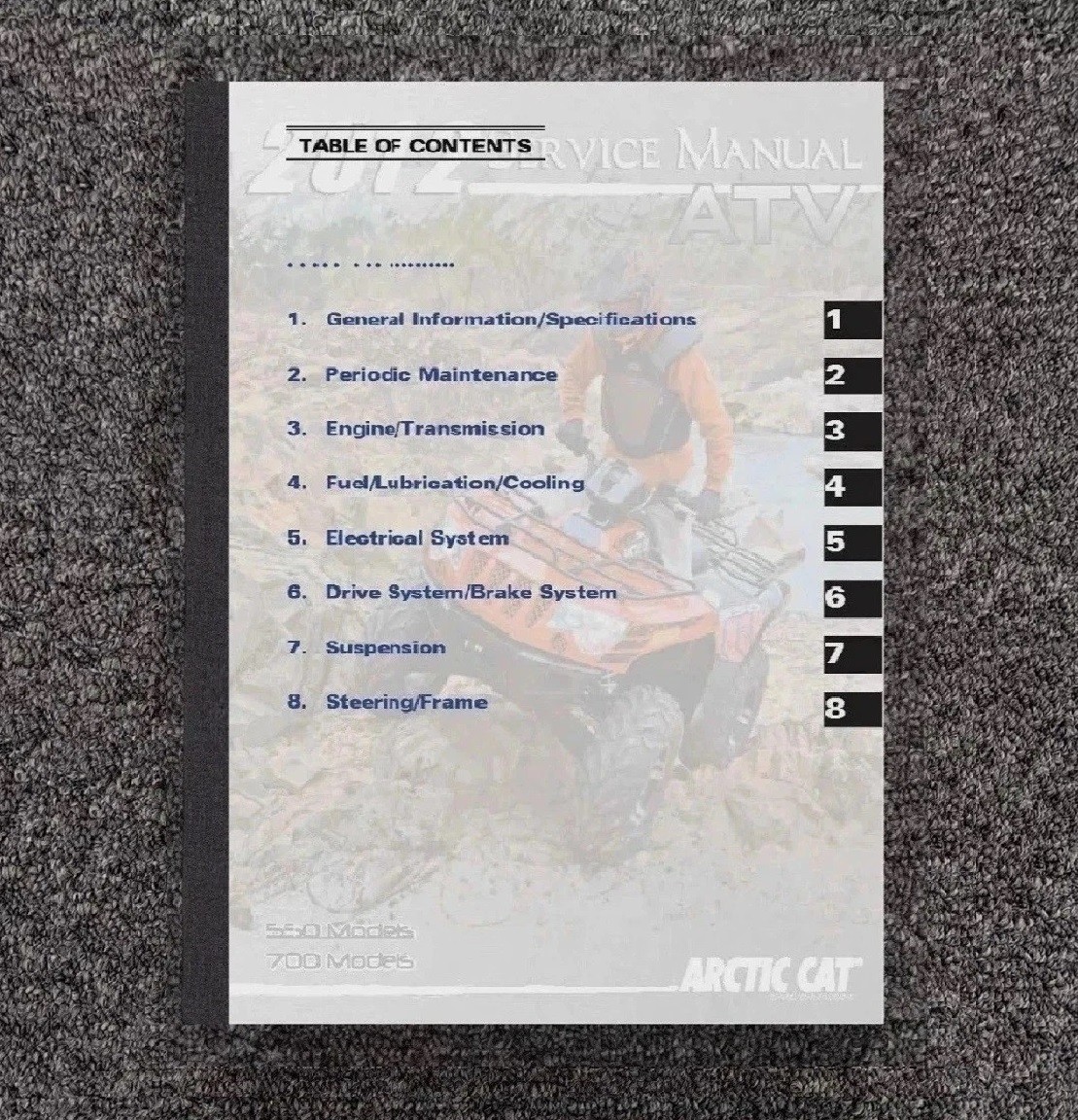 2012 550 700 Series Models ATV Workshop Repair Manual Fits ARCTIC CAT PN 2259284