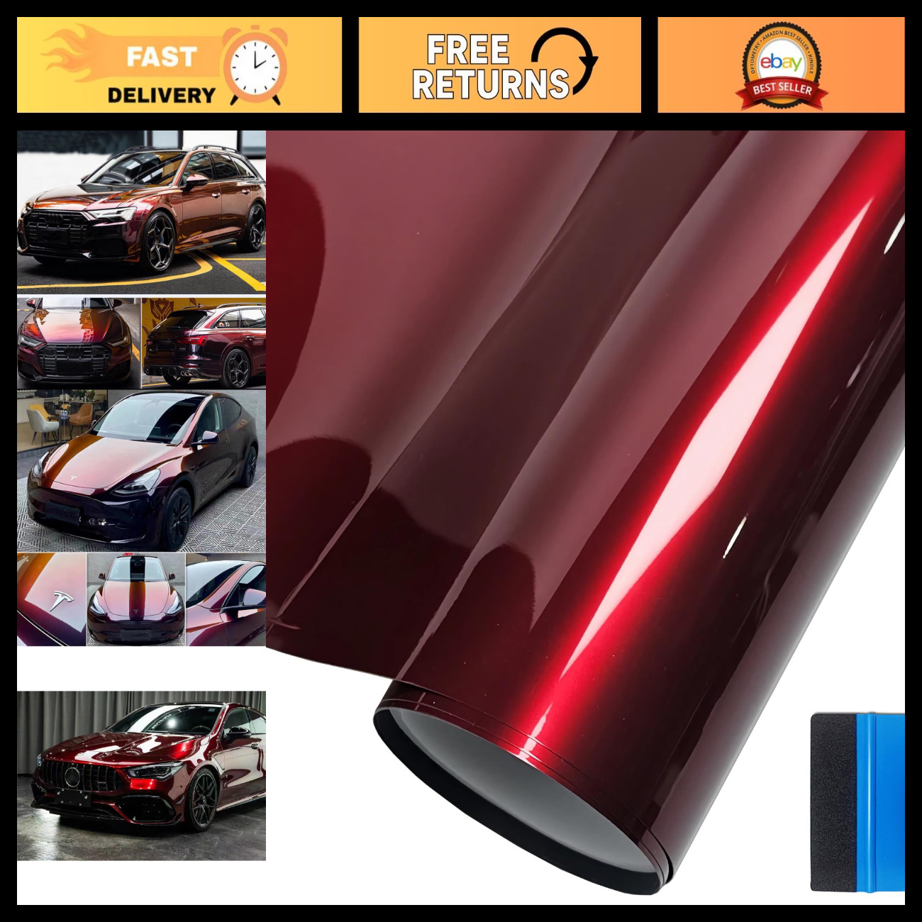 Ultra Gloss Liquid Metal Blood Red Car Vinyl Wrap Film 5ft x 10ft - High-Quality