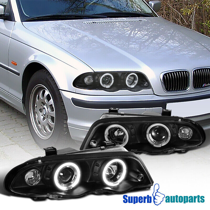 Fits 1999-2001 BMW 99-01 E46 4Dr 323i 328i 330i Halo Projector Headlights Black