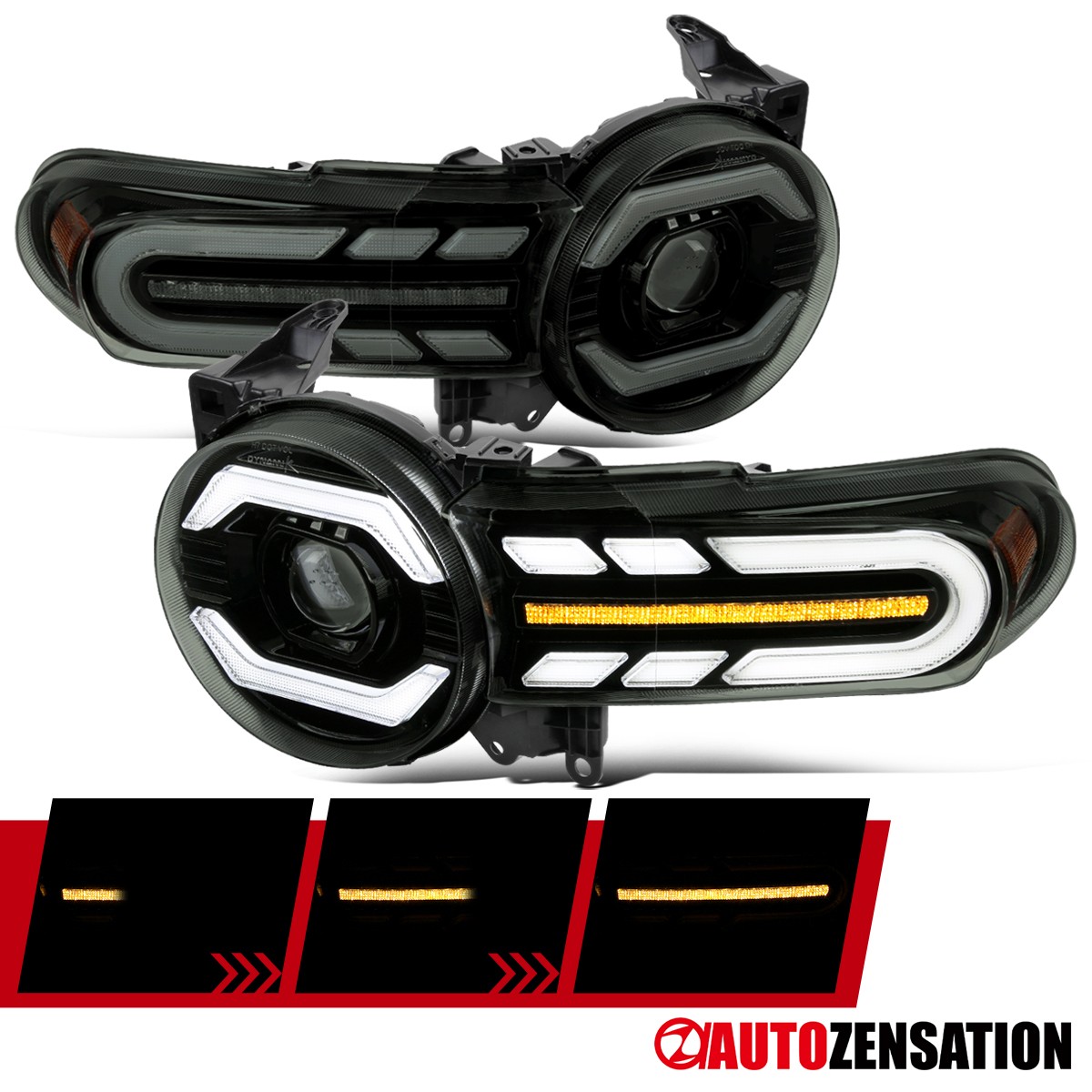 Smoke Fit 2007-2014 Toyota FJ Cruiser LED Sequential Signal Projector Headlights