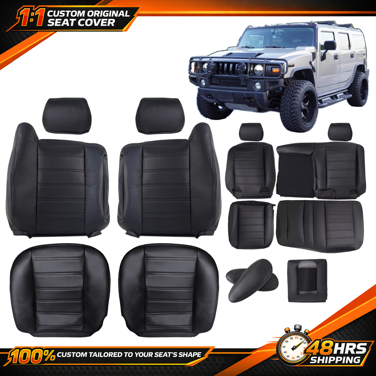 For 2003 to 2007 Hummer H2 Front & Rear Full Set Replacement Leather Seat Cover