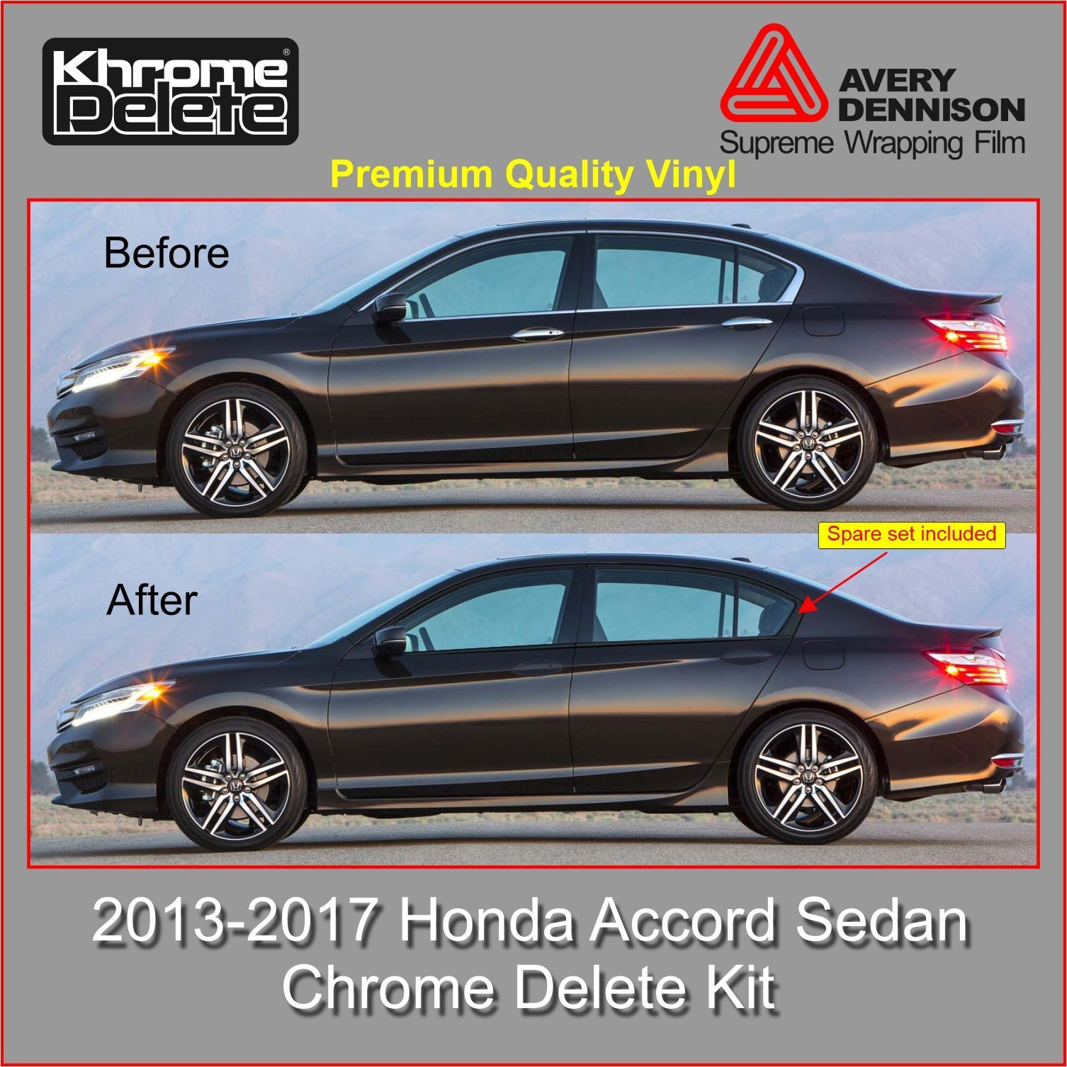Gloss Black Premium Chrome Delete Vinyl Overlay – 2013–2017 Honda Accord Sedan
