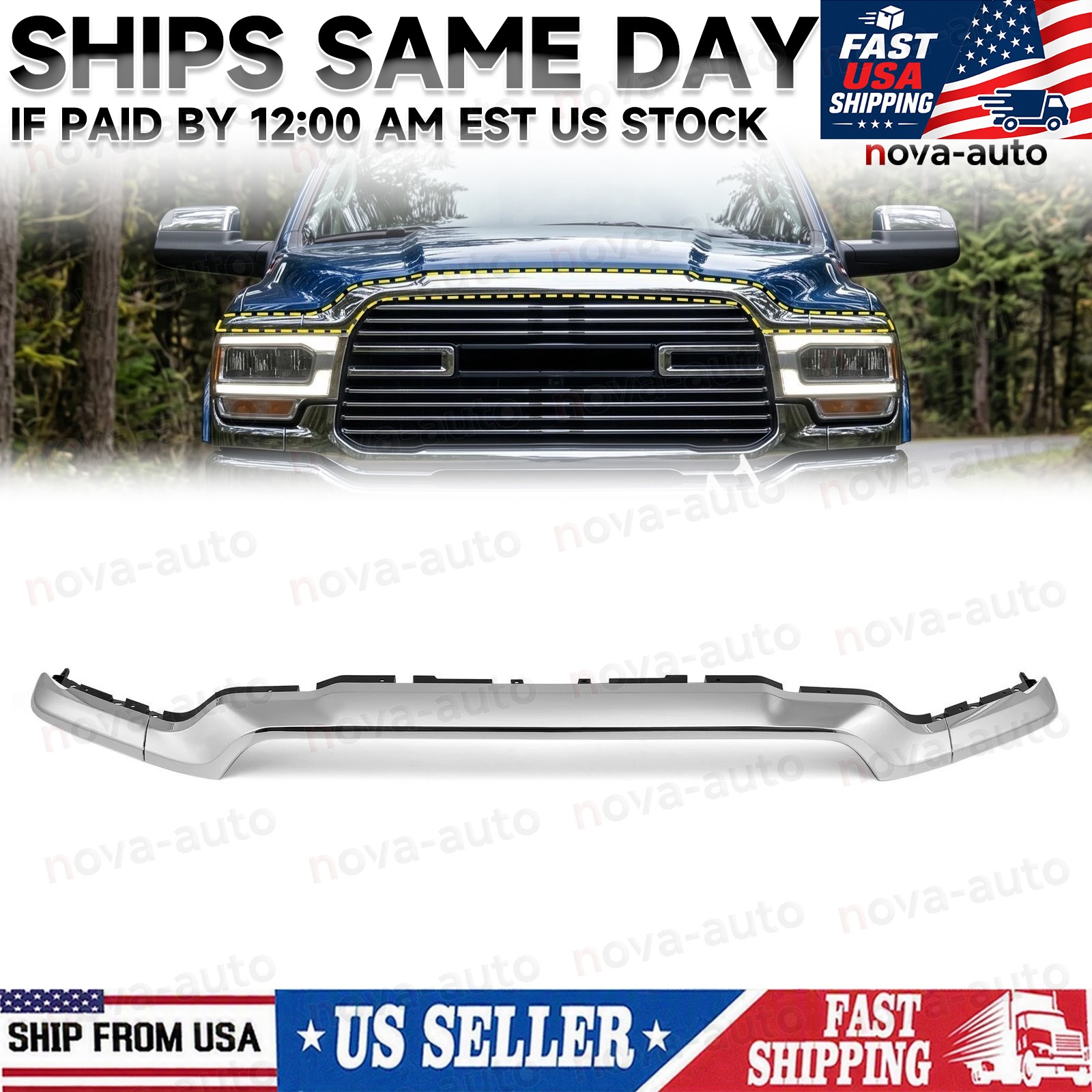 Fit 2019-26 Ram 2500 3500 Front Bumper Upper Lower Grille Trim Molding OE Style