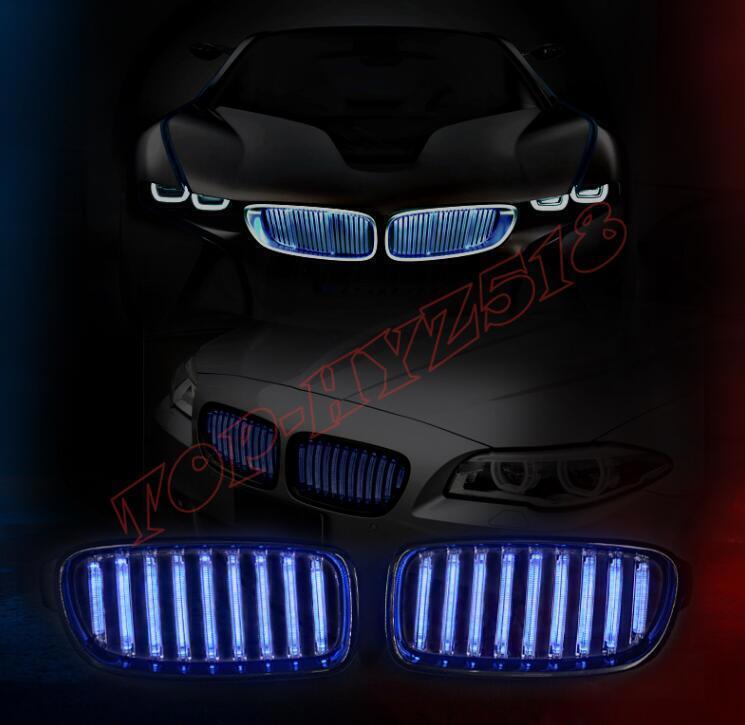 FOR BMW 5 Series F10 2011--16 Carbon Fiber Front Kidney Grille Luminous Blue LED