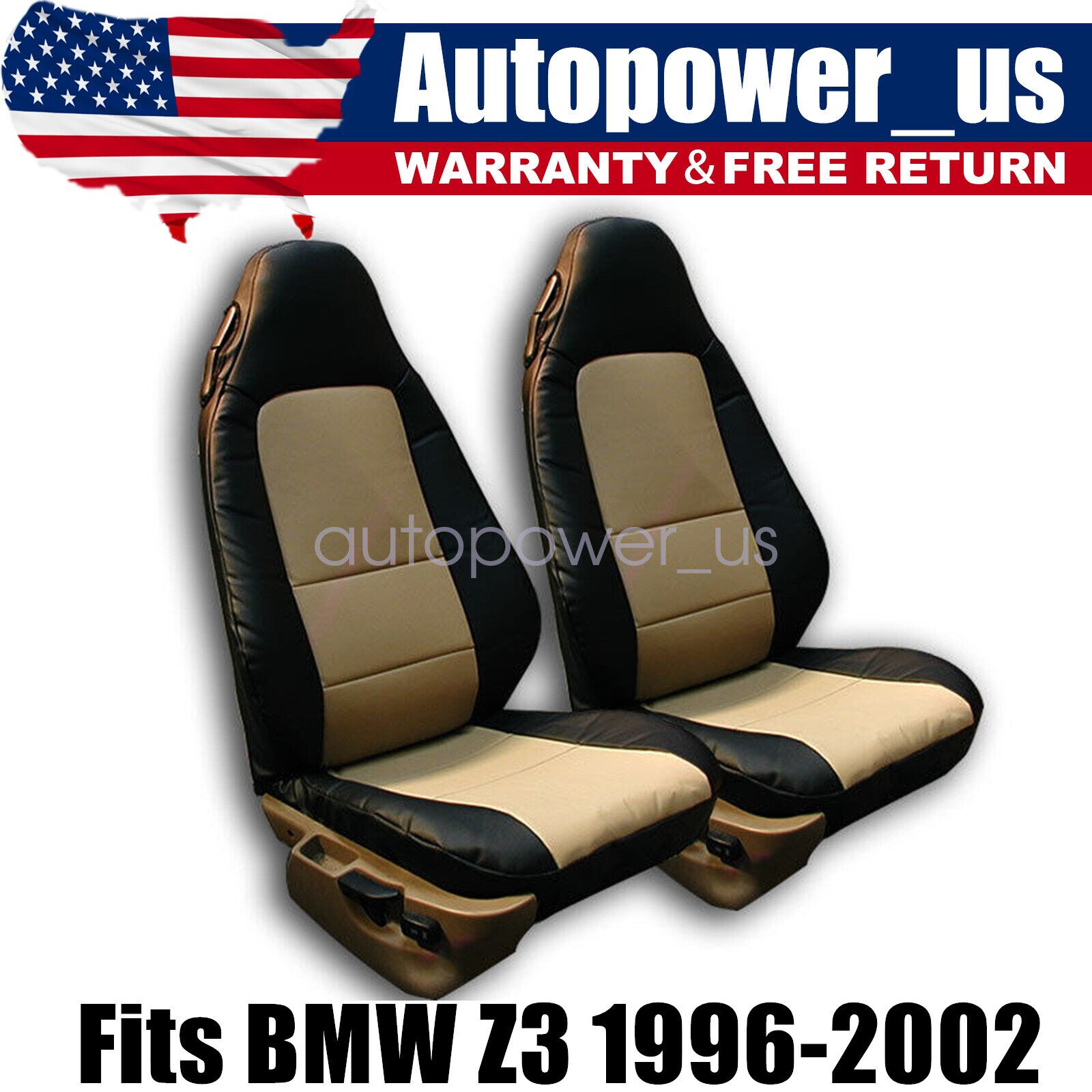 Fits BMW Z3 1996-2002 Full Surround 2 Front Leather SEAT COVERS Black/Beige