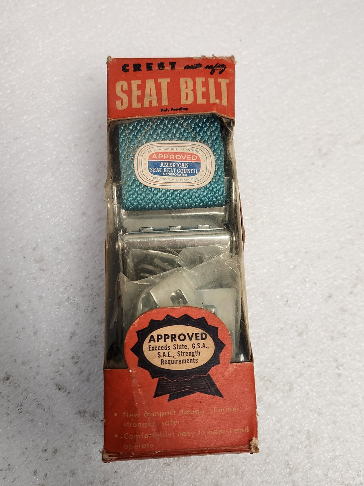 VTG NEW 50\'s 60\'s Car Truck Turquoise Lap Seat Belt Crest Superior Industries