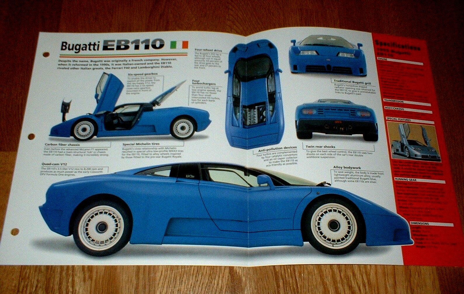 1993 BUGATTI EB110 SPEC SHEET BROCHURE PHOTO INFO 92 95 1992-1995 EB-110