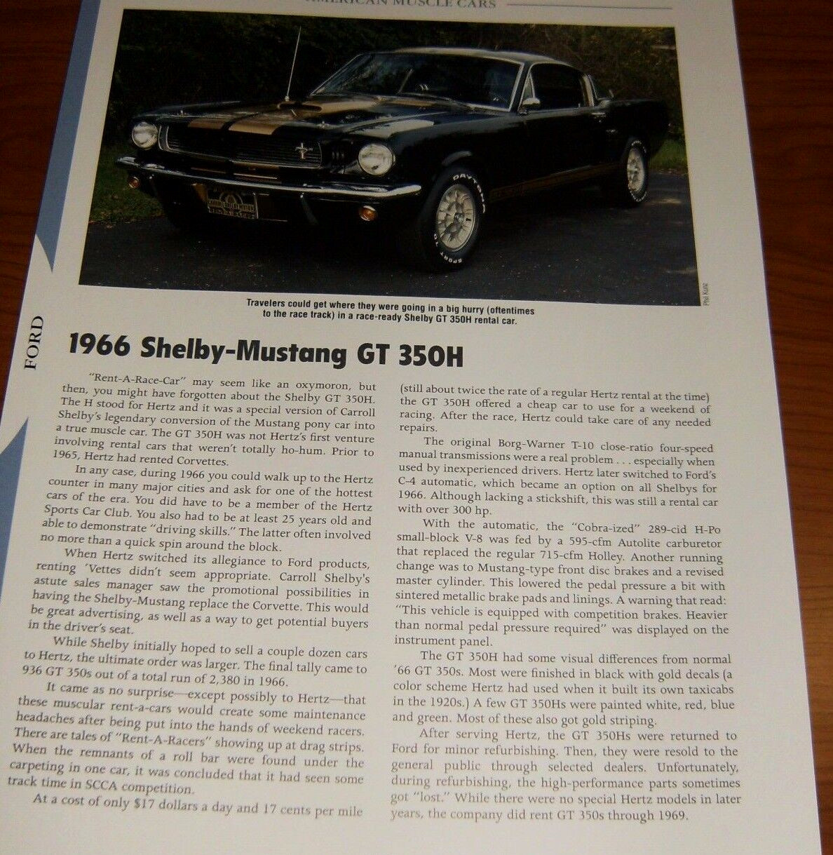 1966 Ford Shelby Mustang GT 350H Specs Info Photo 66 350 Fastback Hertz