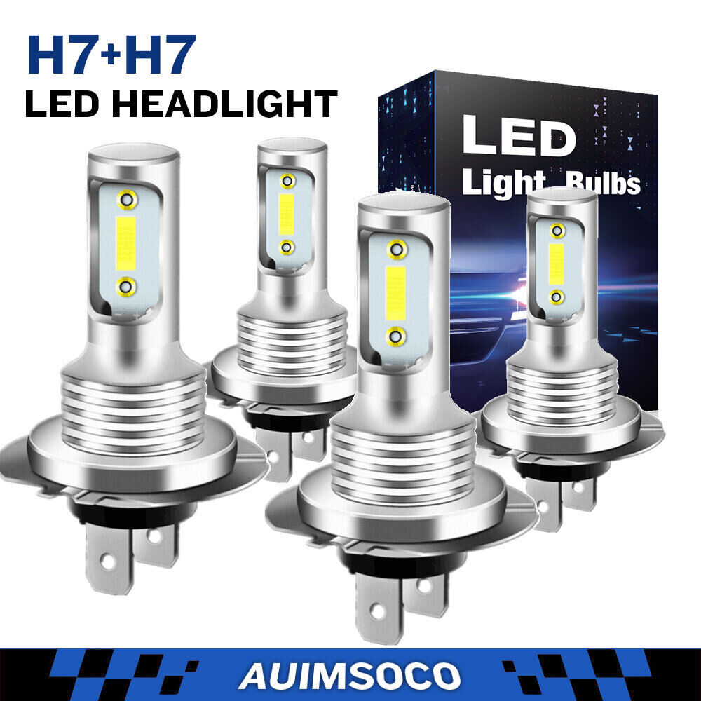 4Pcs H7 LED Headlight High + Low Beam Combo Bulbs Kit 6500K Super White Bright