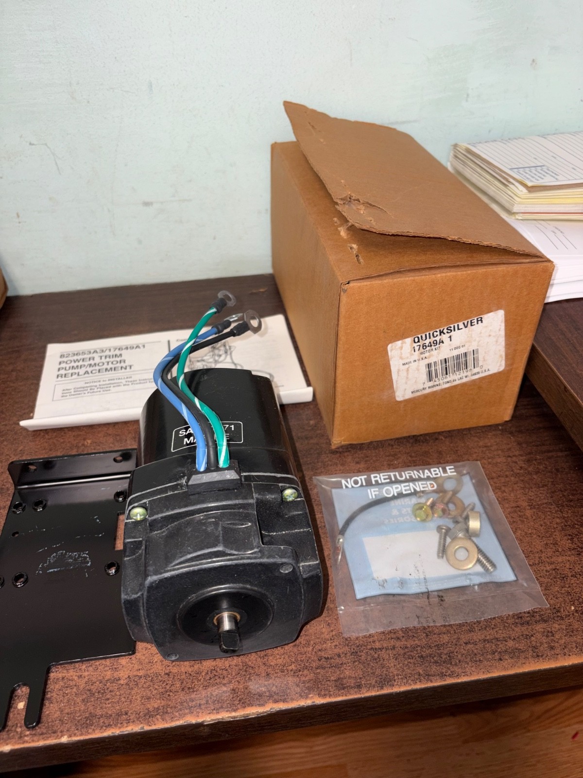 NOS MERCRUISER QUICKSILVER 17649A 1 POWER TRIM PUMP MOTOR KIT  B497