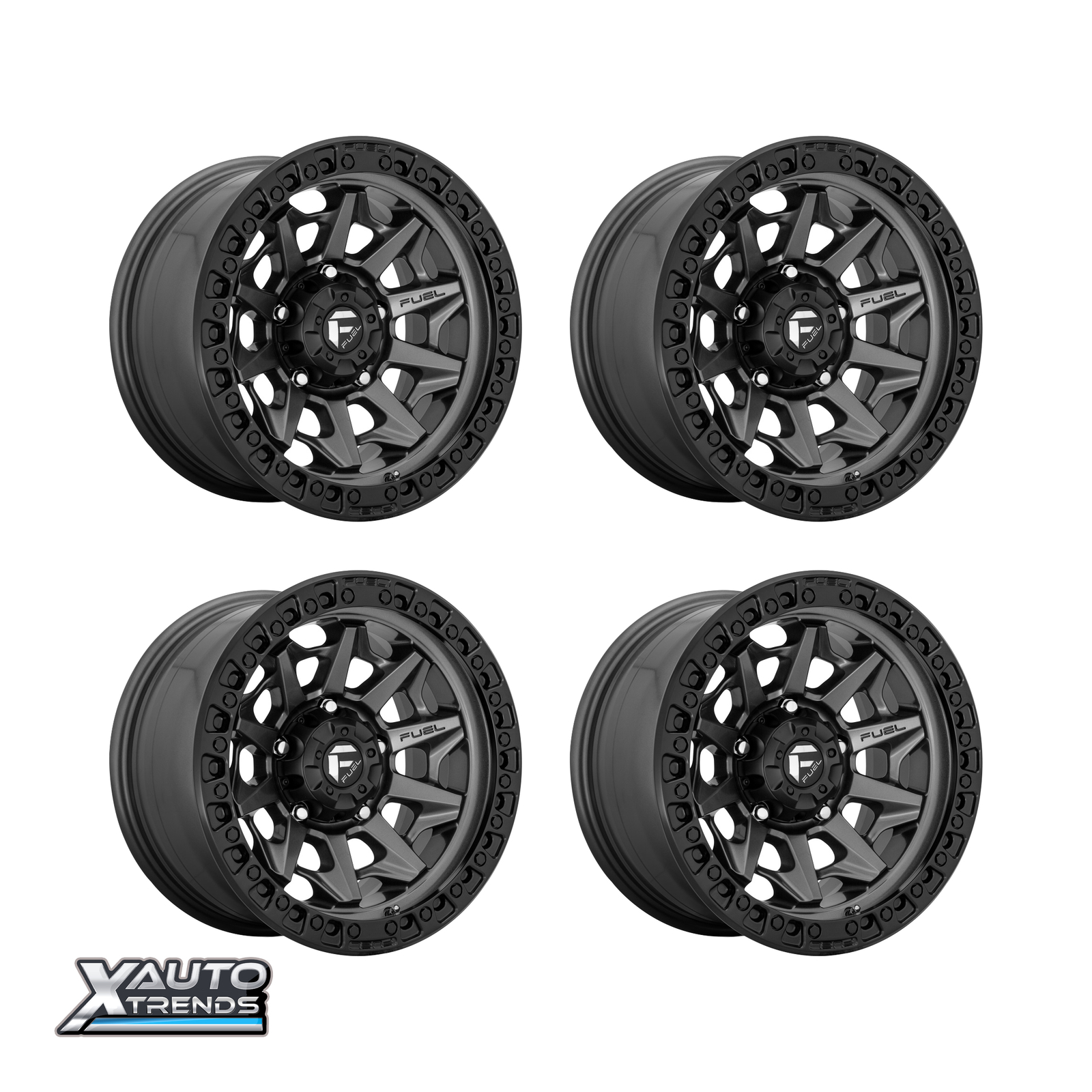 Fuel D716 Covert Matte Gun Metal Black Bead Ring 15X8 5X139.7 -19mm Set 4