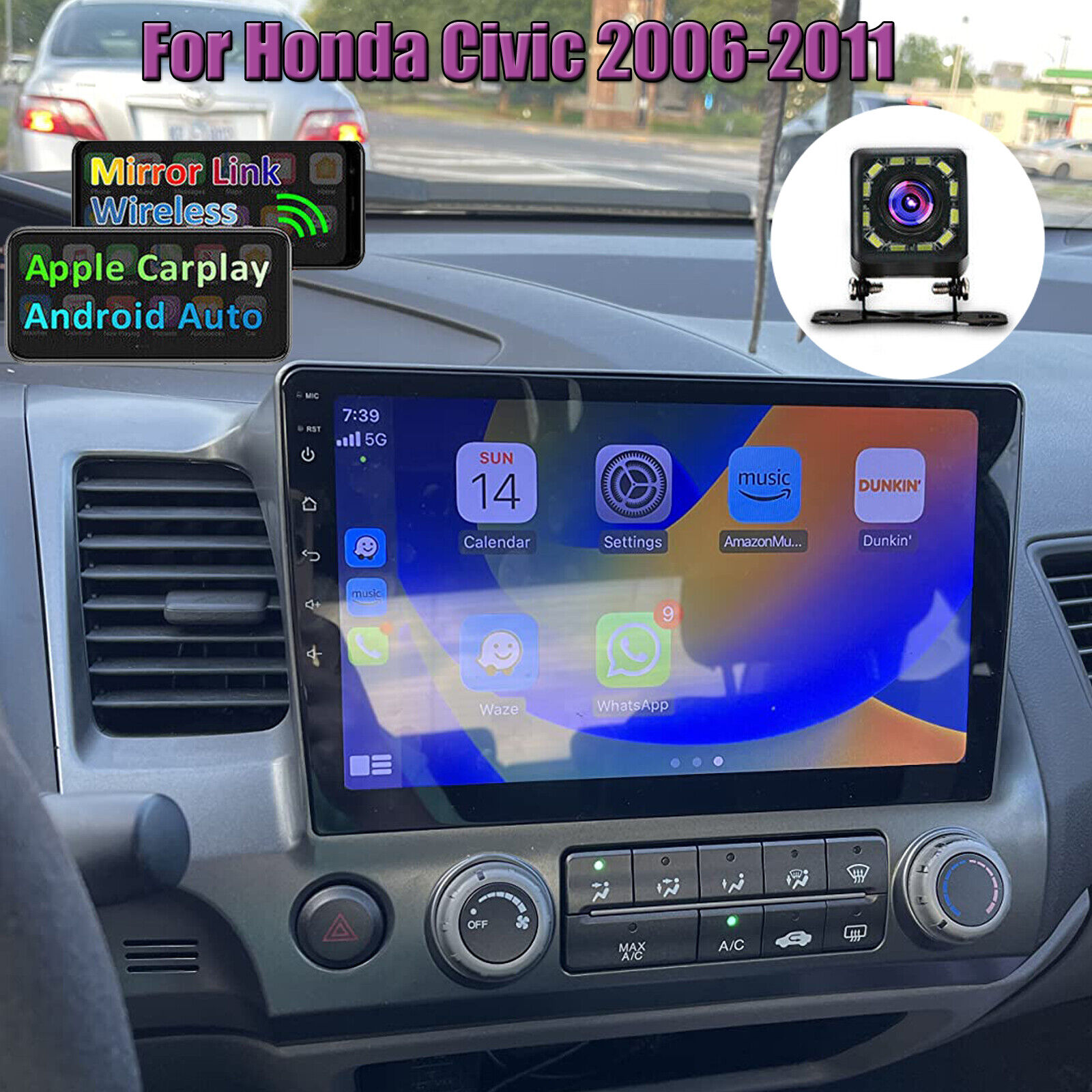 Apple CarPlay For Honda Civic 2006-2011 Android 12.0 Car Stereo Radio GPS WiFi