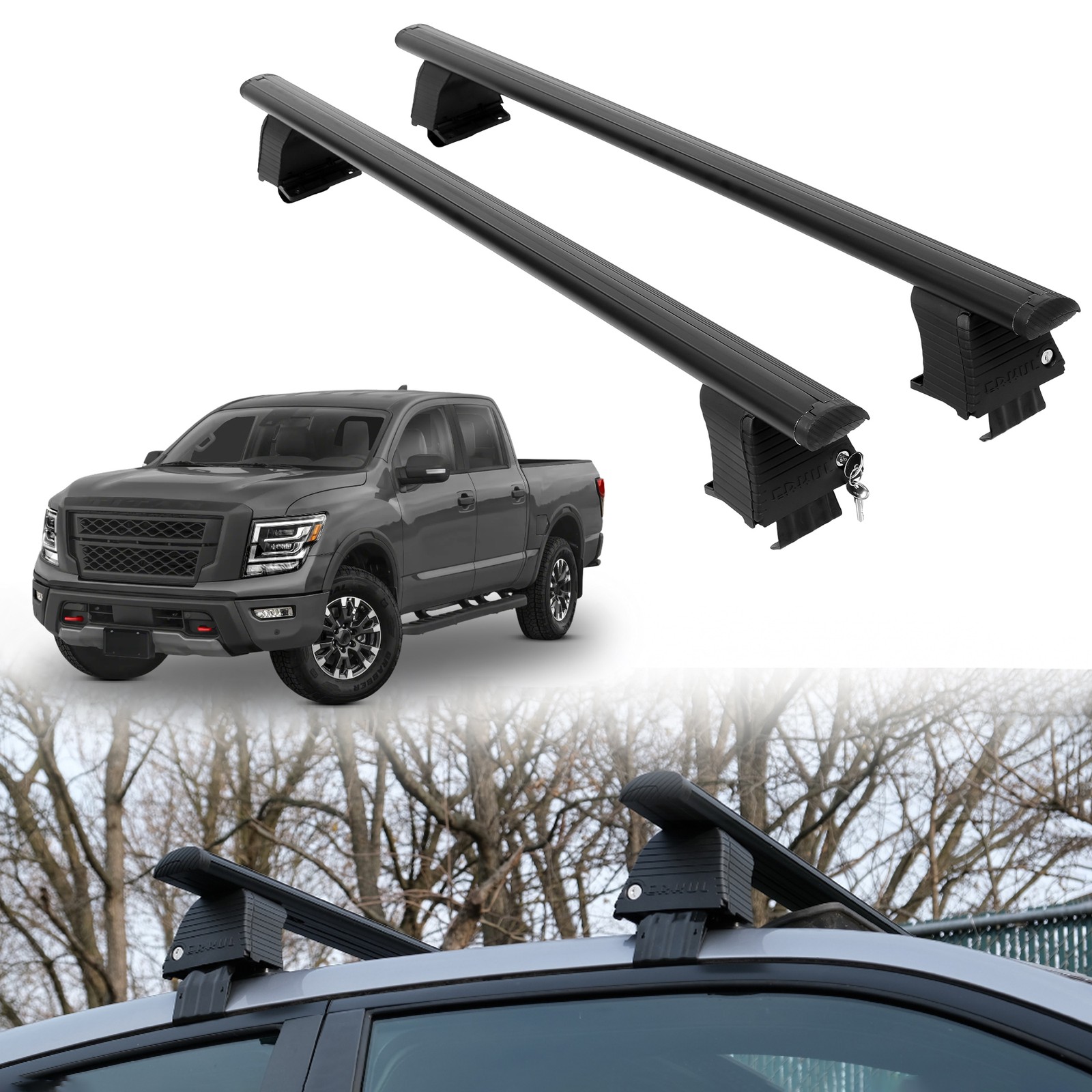 Roof Rack Crossbars for Nissan Titan 2017-2024 Fits Naked Roof - Black