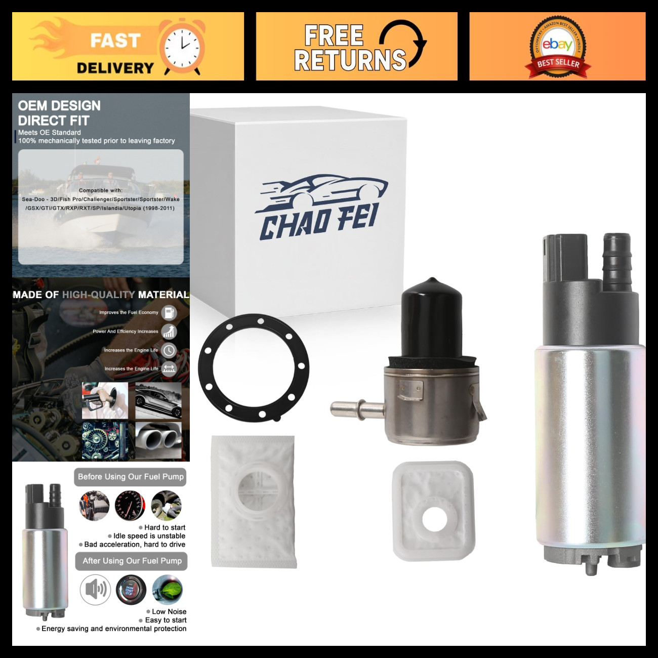 Fuel Pump & Pressure Regulator Set + Strainer & Seal for Sea Doo 3D, GTI, GTX, R