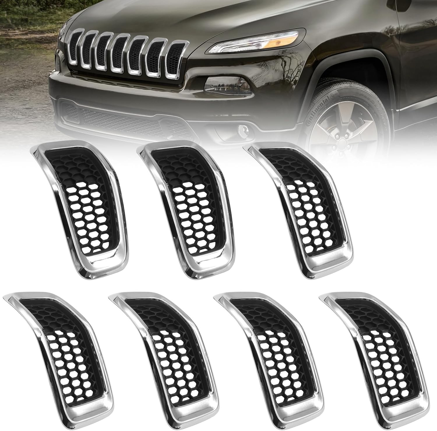7x Chrome Front Bumper Grille Insert Honeycomb Mesh For 2014-2018 Jeep Cherokee
