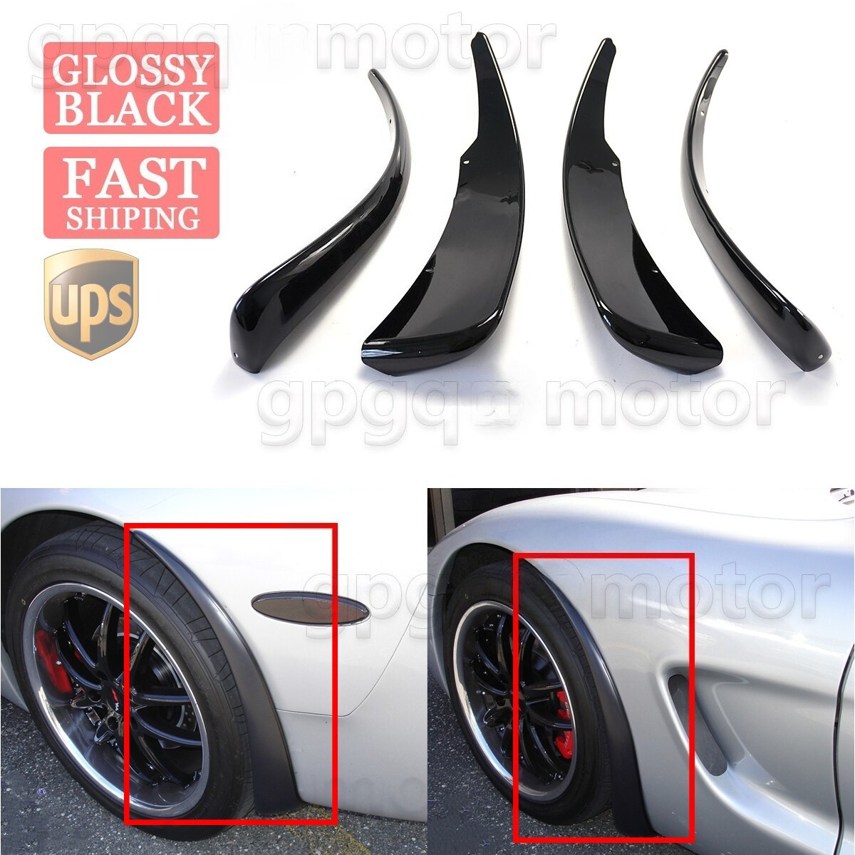 For Corvette C5 97-04 XL Extended Gloss Black Front & Rear Splash Guard Mud Flap For Corvette C5 97-04 XL Extended Gloss Black Front & Rear Splash Guard Mud Flap