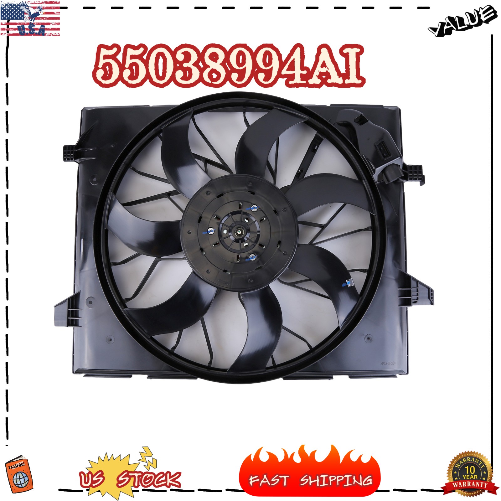 55038994AI For 2011-2013 Jeep Grand Cherokee Dodge Durango Radiator Cooling Fan