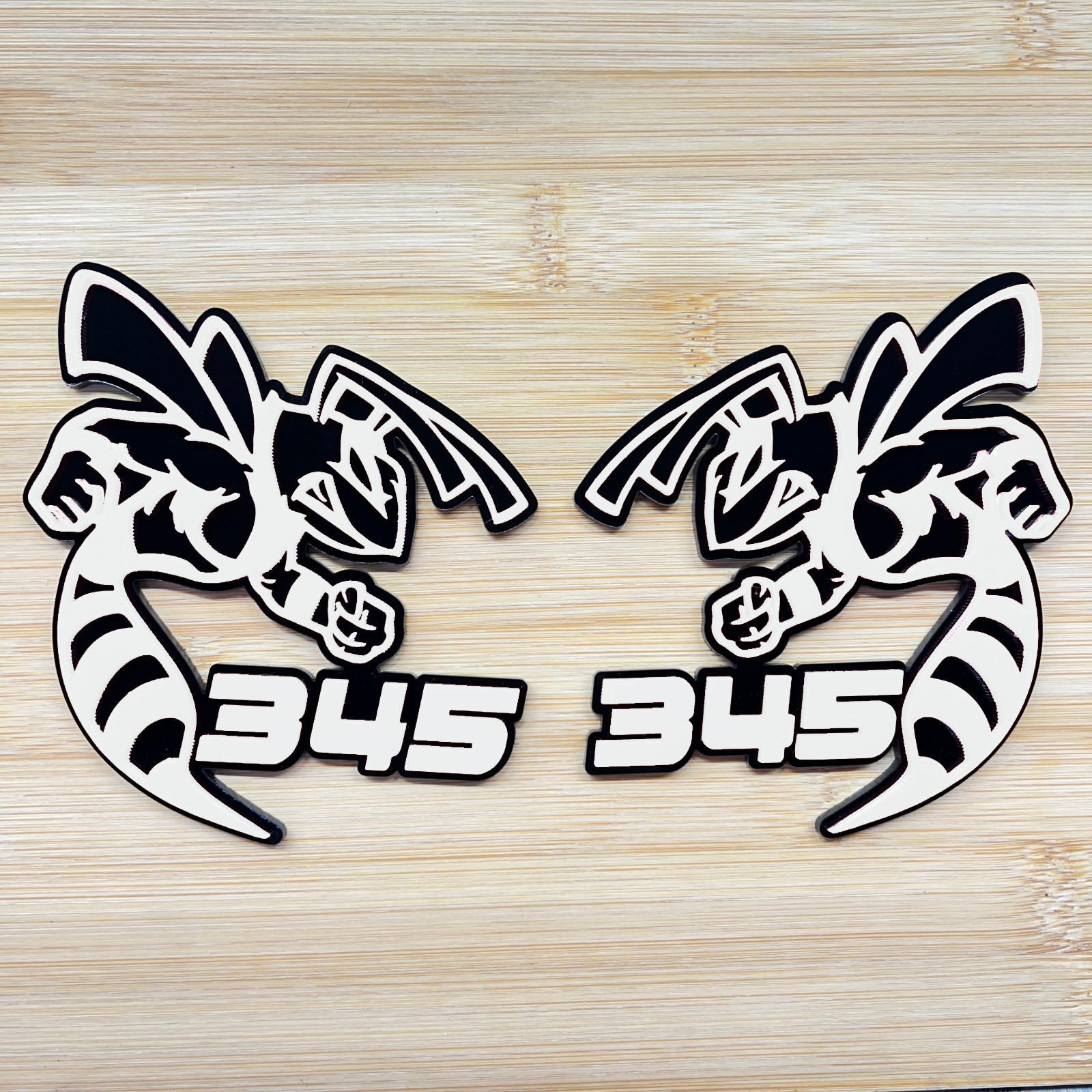 345 Hornet Badges Emblem BEE (2) White-Black BADGES Fender Angry  Aggressive