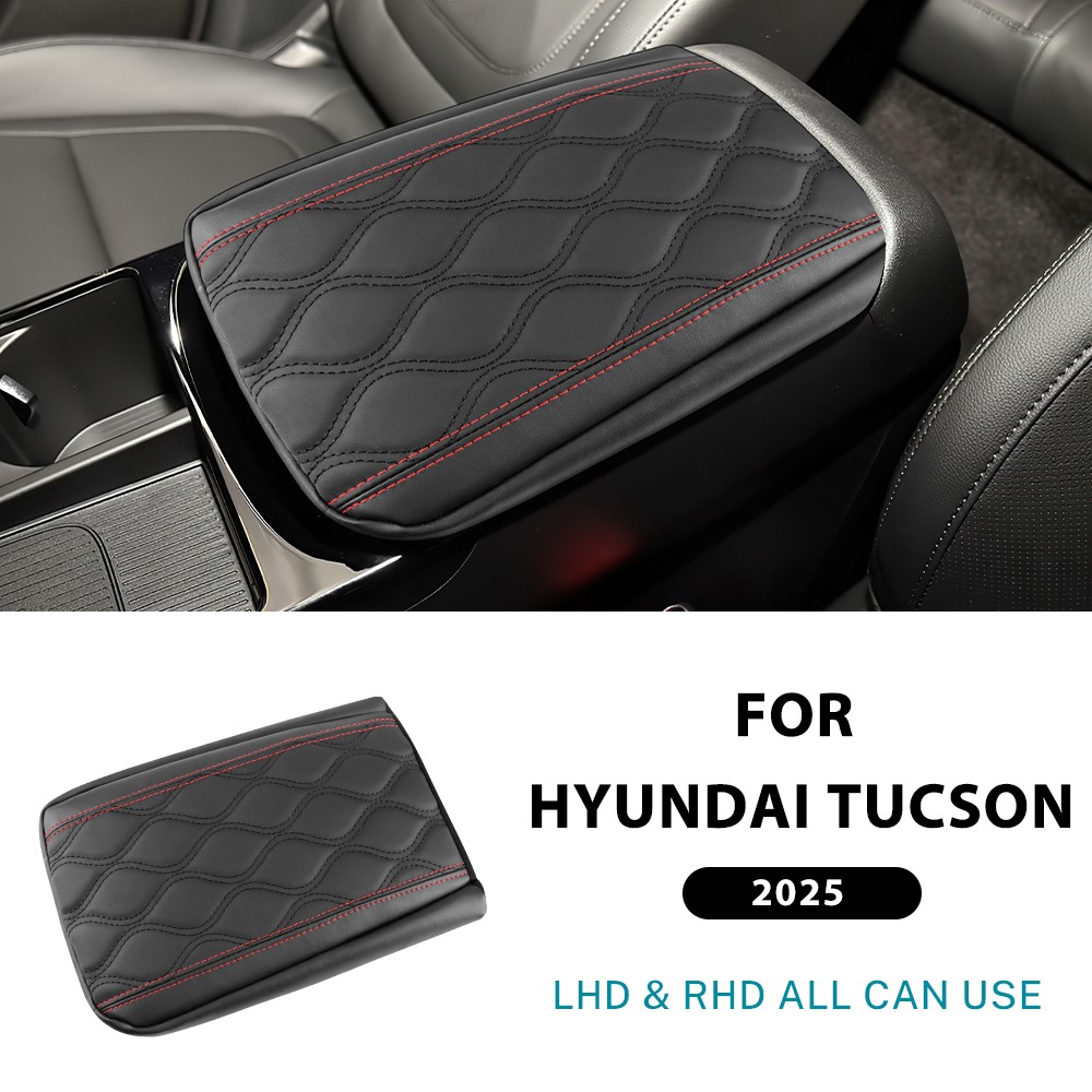 Car Center Armrest Box Cover Trim Black Leather Suede For Hyundai Tucson 2025 Car Center Armrest Box Cover Trim Black Leather Suede For Hyundai Tucson 2025