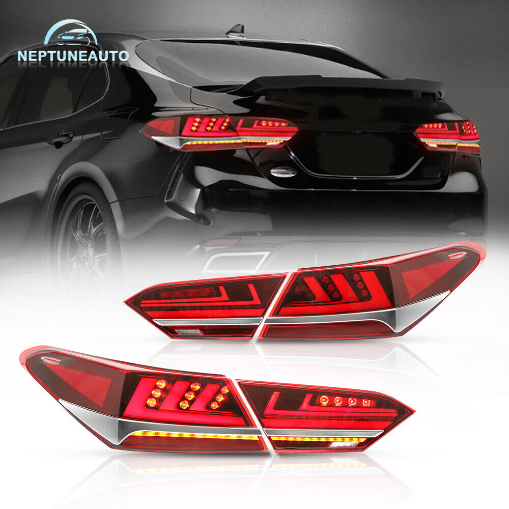 Red Clear LED Tail Lights w/ Sequential Signal for Toyota Camry 2018-2019 Rear