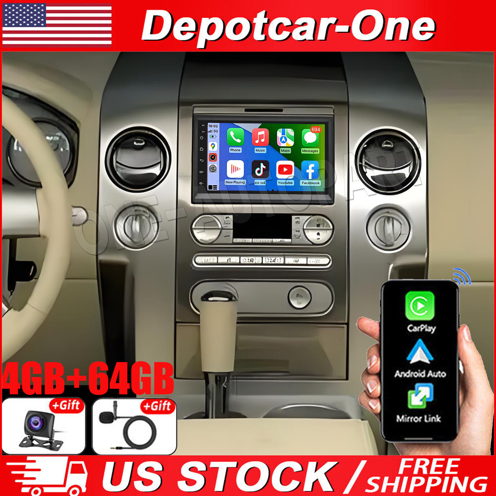 4+64GB Car Radio Stereo For Lincoln Mark LT 2006-2008 Android 13 CarPlay GPS Sat