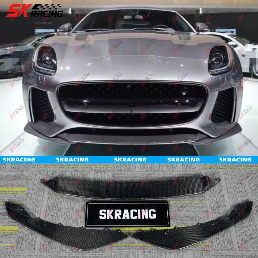 For Jaguar F-TYPE 2017-2020 Real Carbon Fiber Front Bumper Lip Spoiler Trim 3PCS