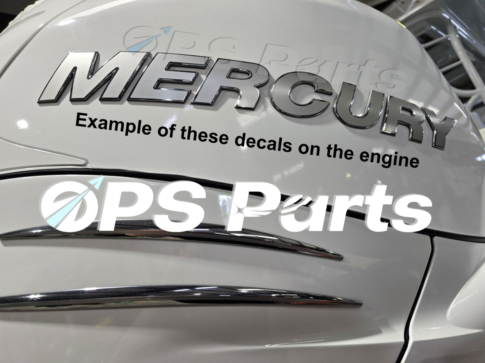 NEW Mercury Top Cowl Side Decals out of 8M0102448 - Part # 8M0092765 (set of 2)