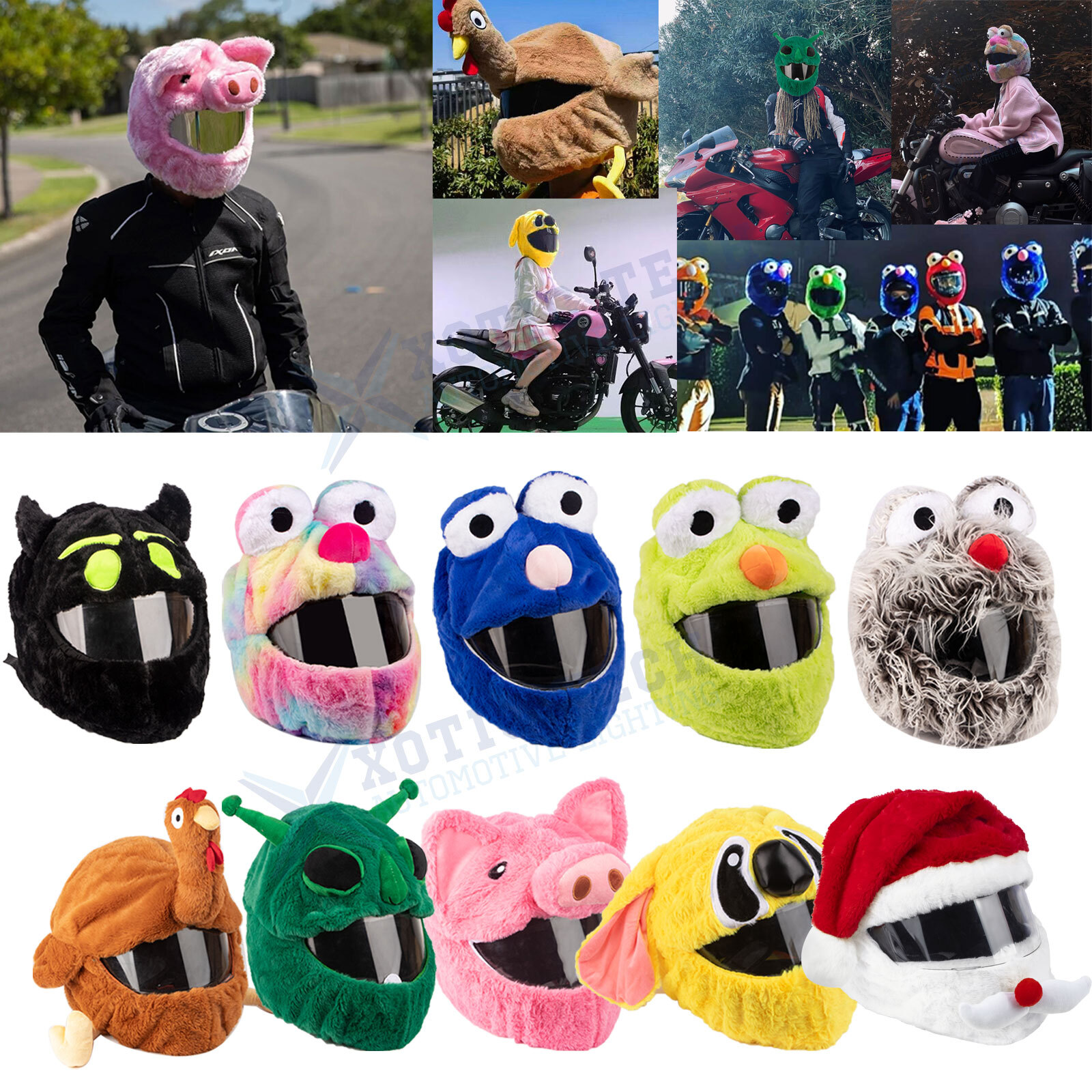Moto Helmet Protection Headgear Cover Cartoon Plush Halloween Motorcycle Hat,1pc