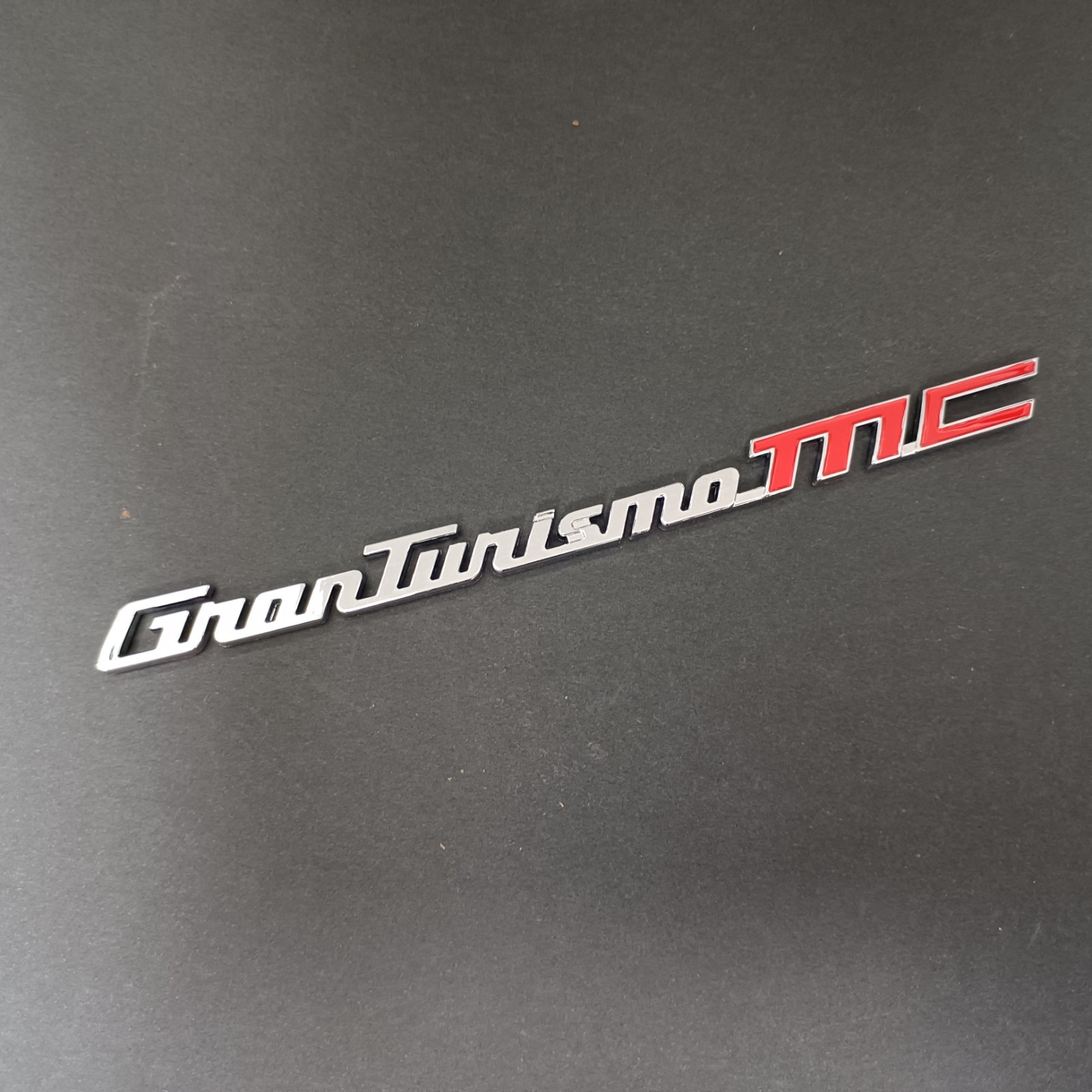 Rear Trunk Emblem Badge Compatible with Maserati Granturismo MC Silver#Red Color