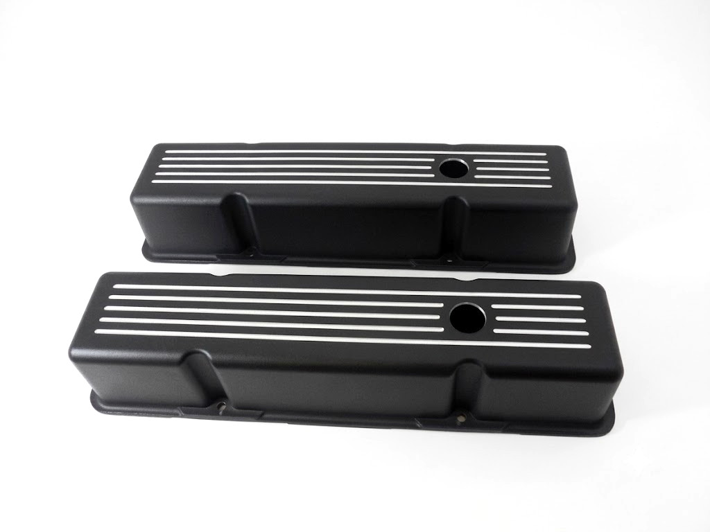 1958-86 SB Chevy Aluminum Valve Covers Tall Ball Milled w/ Hole SBC Chevy 350