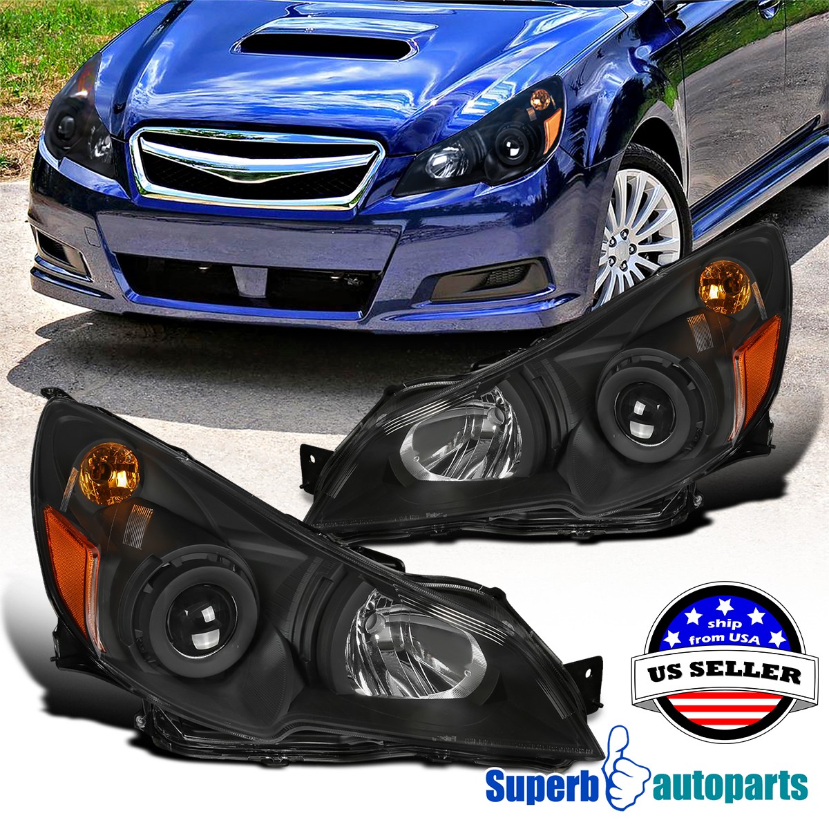Fits 2010-2014 Subaru Legacy Black Projector Headlights w/ Turn Signal Lamps Fits 2010-2014 Subaru Legacy Black Projector Headlights w/ Turn Signal Lamps