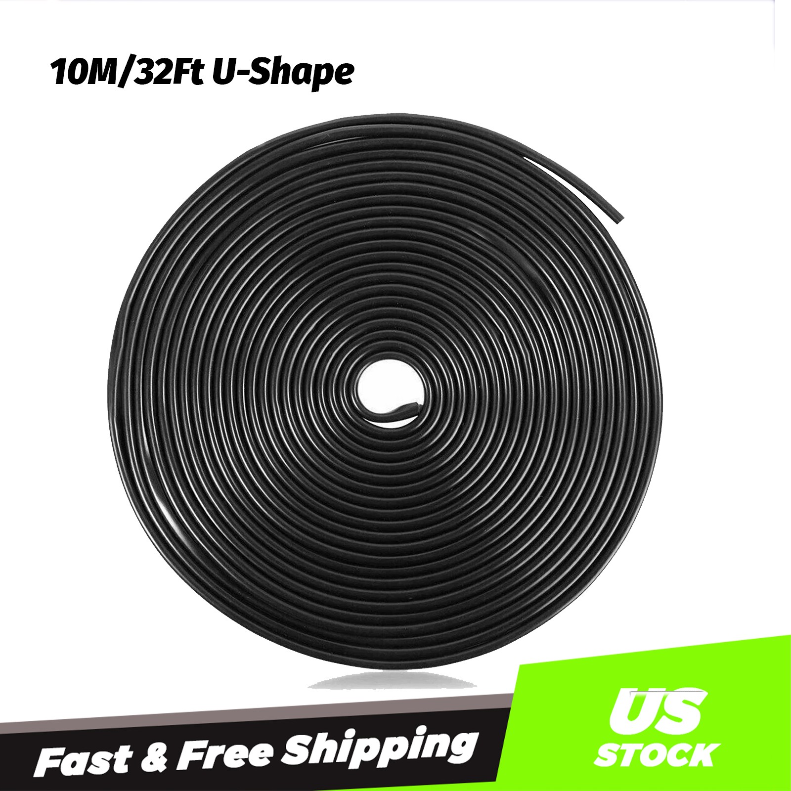 Black 32Ft U Shape Rubber Car Seal Door Edge Guard Molding Trim Protectors Strip