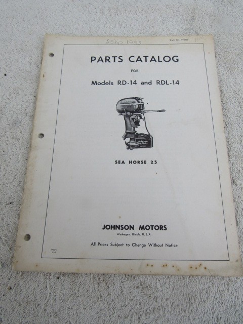 Johnson antique outboard motor ORIGINAL factory parts list 1953 25hp RD-14 RDL14 Johnson antique outboard motor ORIGINAL factory parts list 1953 25hp RD-14 RDL14