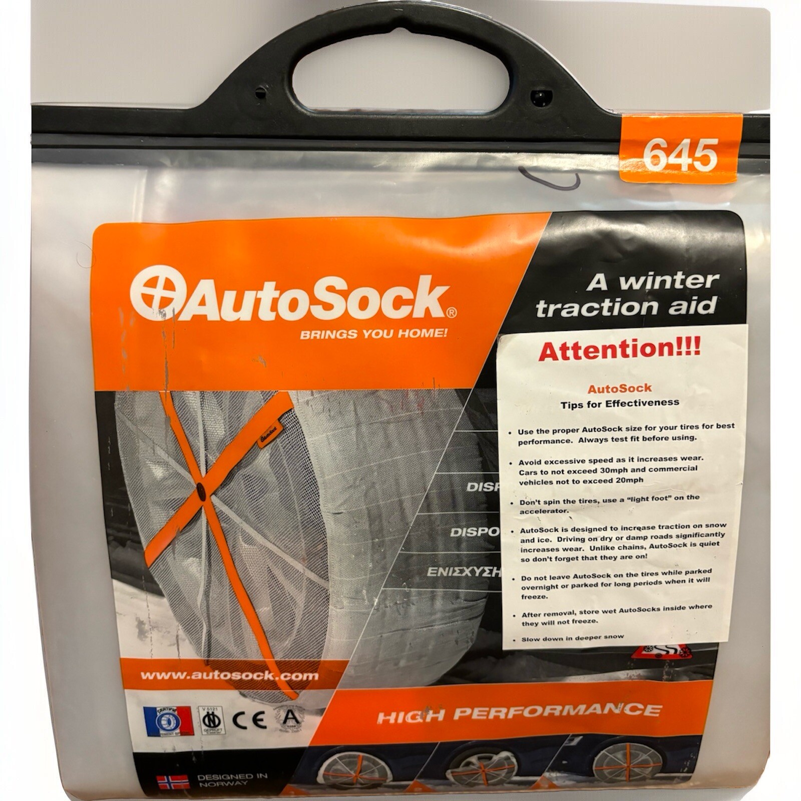 AUTOSOCK Traction Aid Size-645 Tire Chain Alternative Easy To Install (pair)