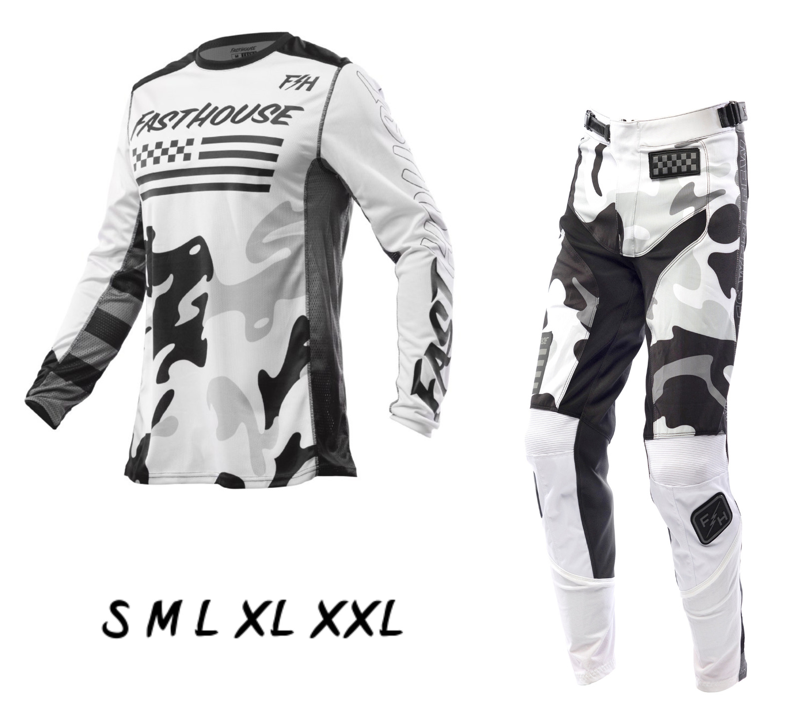 2024 Fasthouse Grindhouse Riot Black White Jersey/Pants Combo Set Kit MX ATV