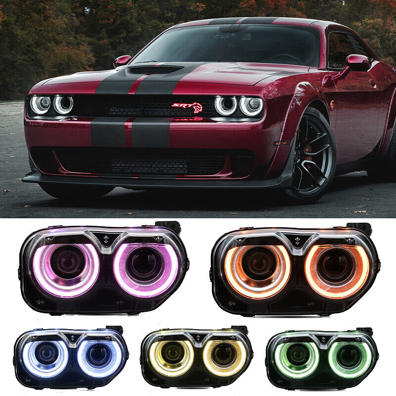 VLAND LED RGB Headlights For 2015-2022 Dodge Challenger Colorful w/APP Control