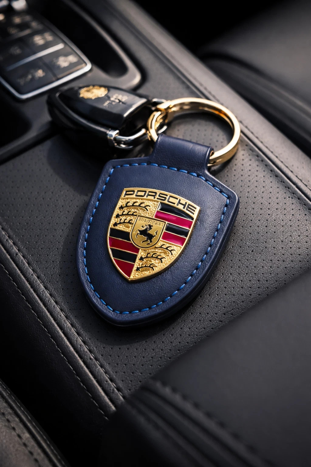 Porsche Leather Crest Key Ring Fob Chain Navy Blue WAP0500950E – USA Seller