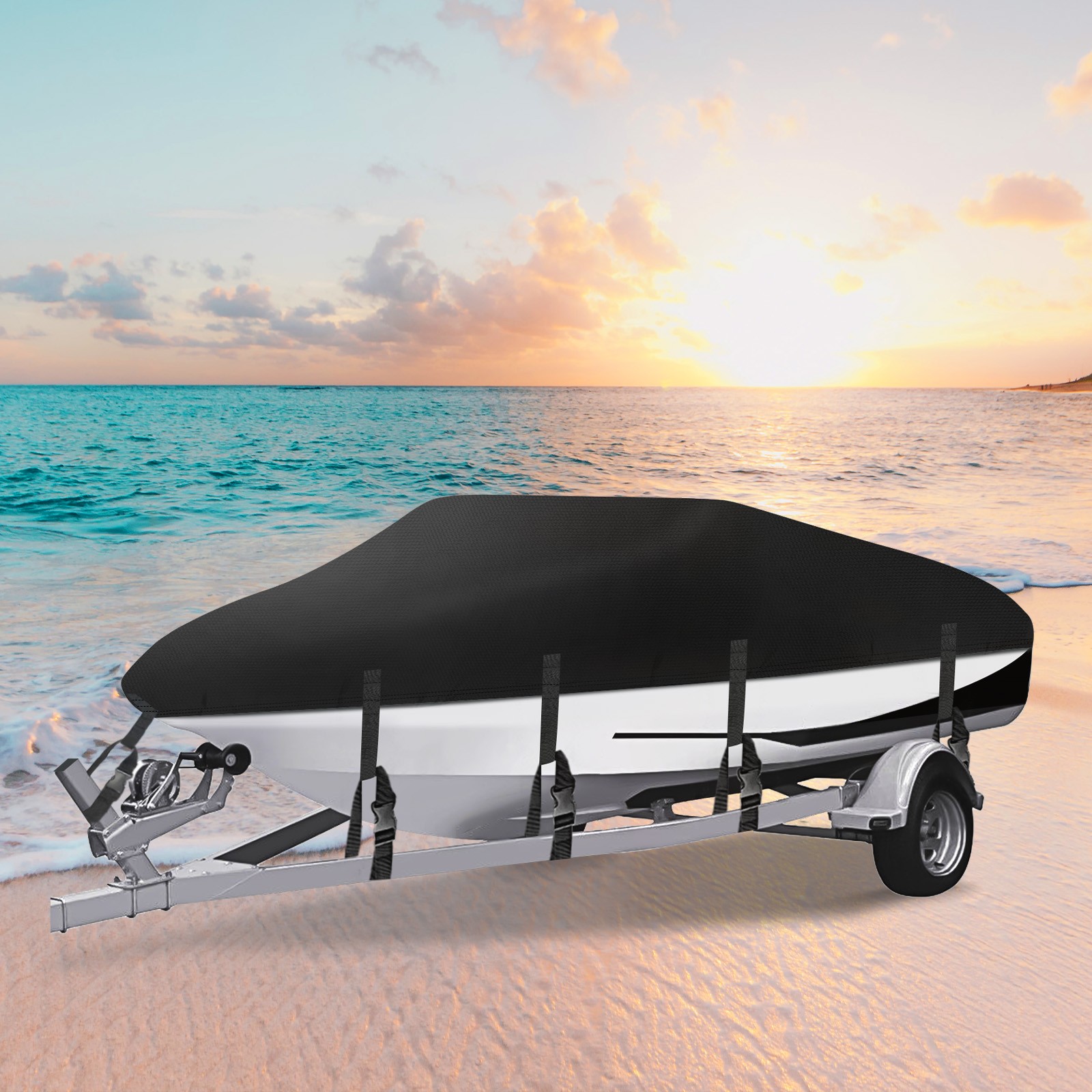 14ft 15ft 16ft Waterproof Boat Cover Fits V-Hull Tri-Hull Runabout Fishing Ski