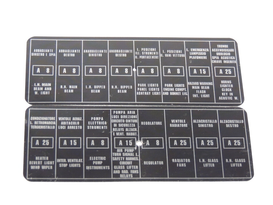 Ferrari Dino 246 GT GTS Fuse Box Cover Decal Plate US Model 1966-74 Aluminum New
