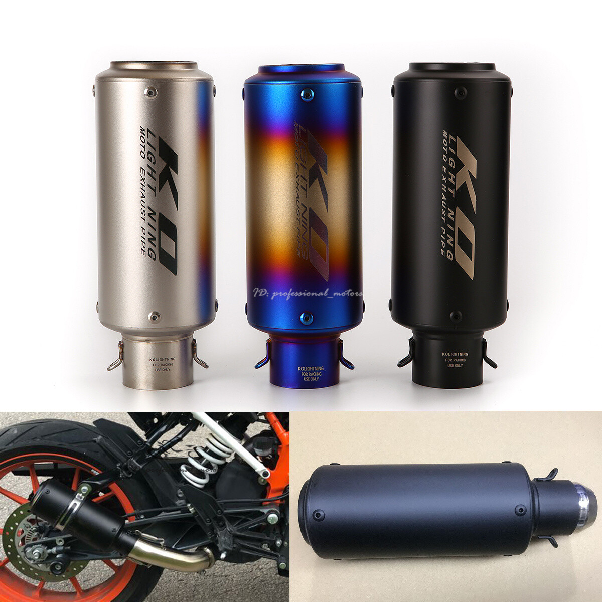 Universal 51mm Muffler Slip on Motorcycle Exhaust Tips Black Short Escape Pipe