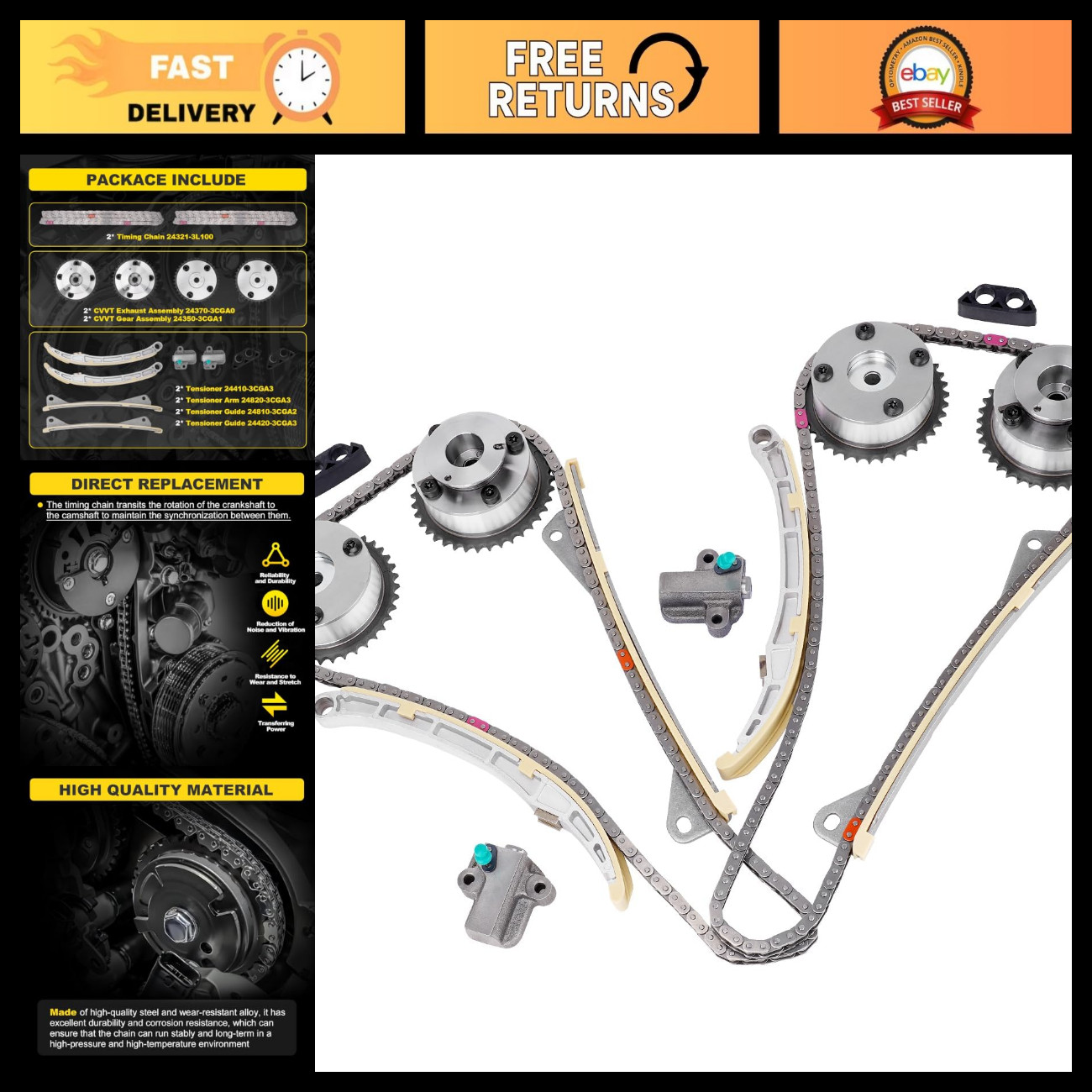 14 PCS Engine Timing Chain Kit with Gear & Tensioner - Compatible Replacement Pa